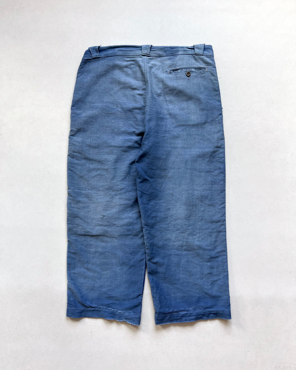 1930S MOLESKIN FRENCH REPAIRED WORK TROUSERS (34-36)