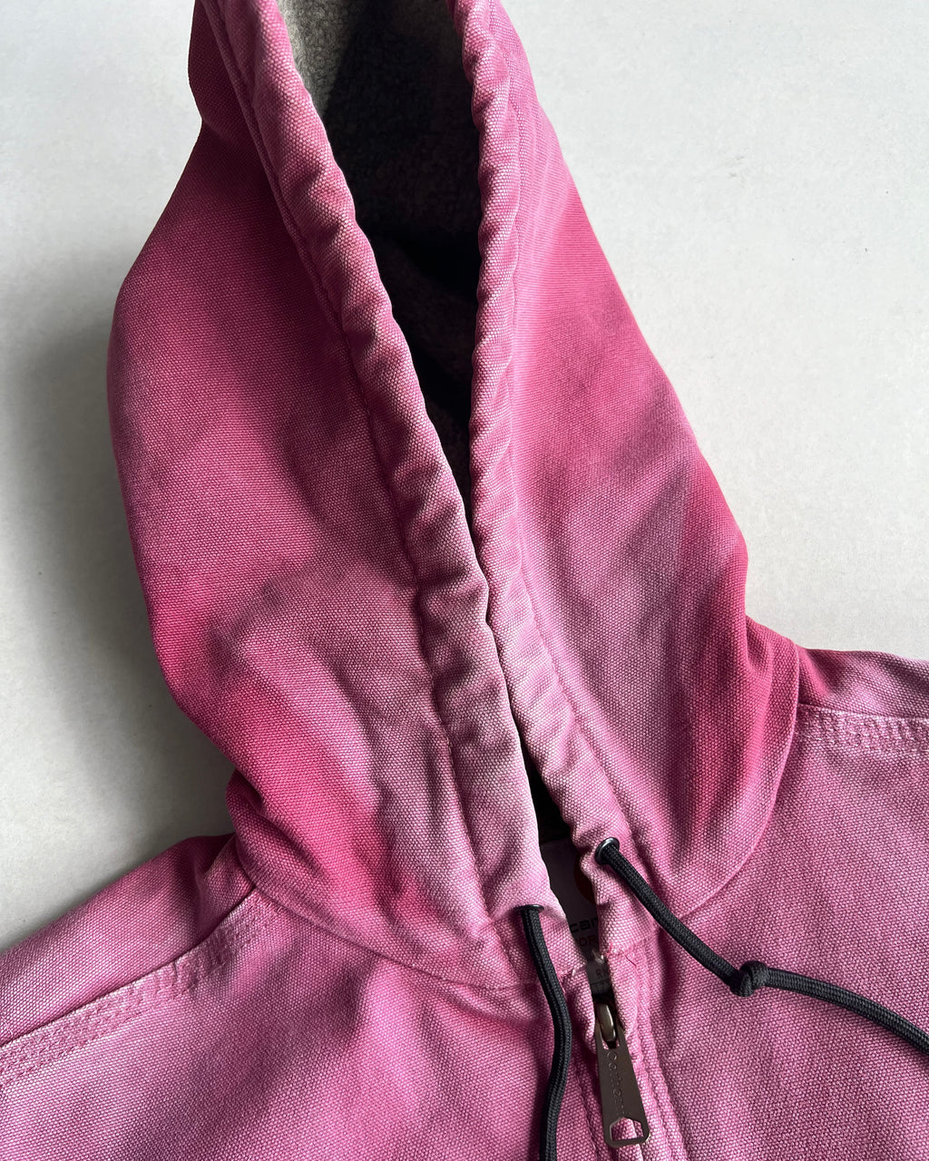 1990S SUN FADED PINK CARHARTT DETROIT HOODED WORK JACKET (M)