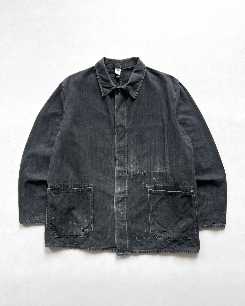 1960S FADED BLACK GERMAN HBT WORK JACKET (L)