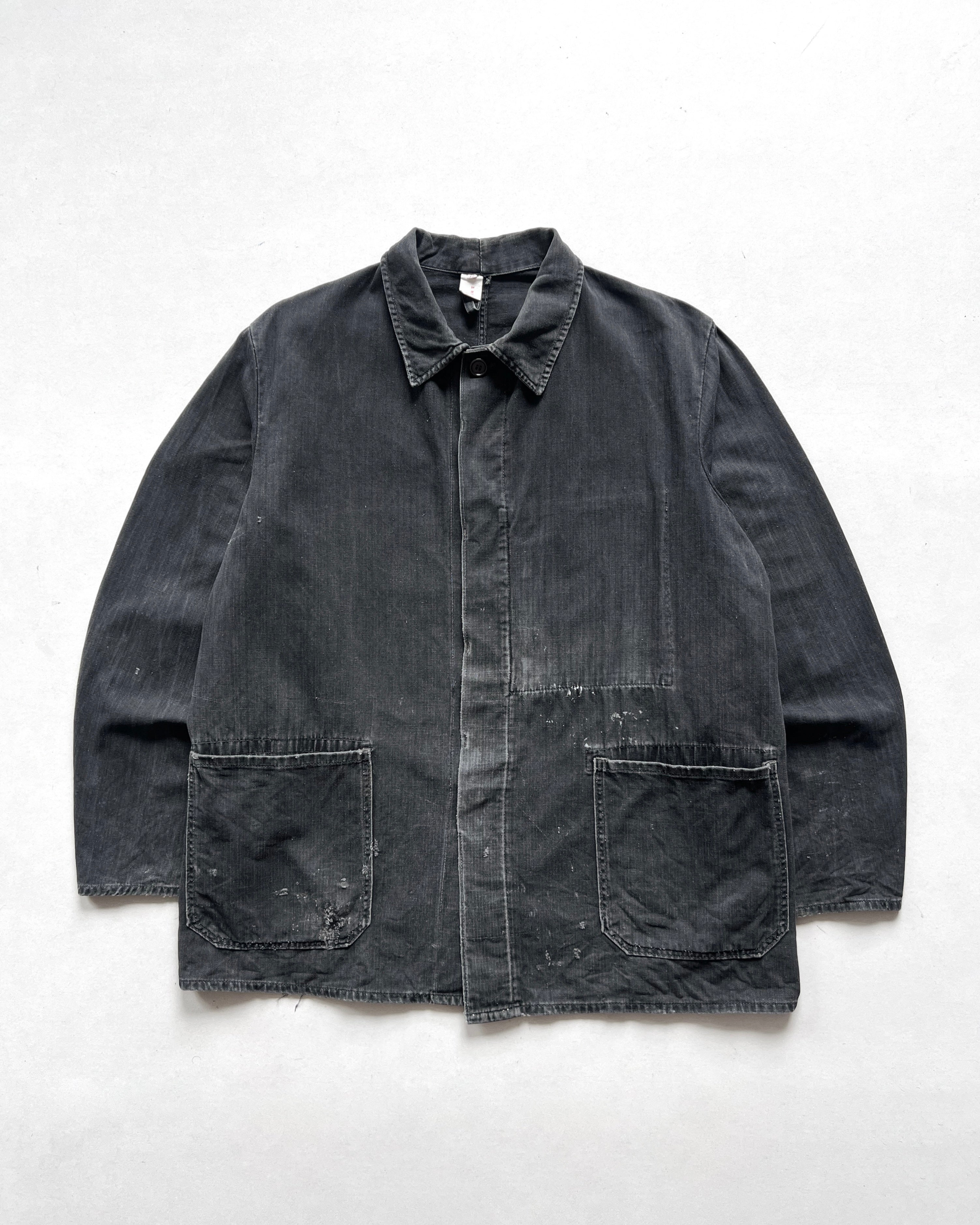 1960S FADED BLACK GERMAN HBT WORK JACKET (L)