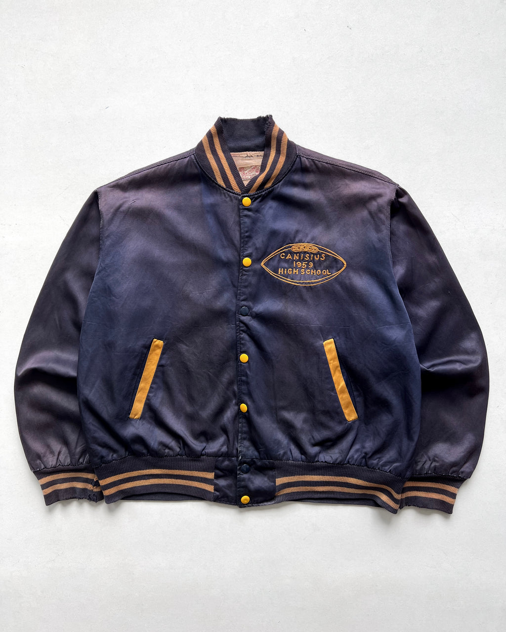 1950S FADED DICK FISCHER 'CANISUS HIGH SCHOOL' SATIN JACKET (L)