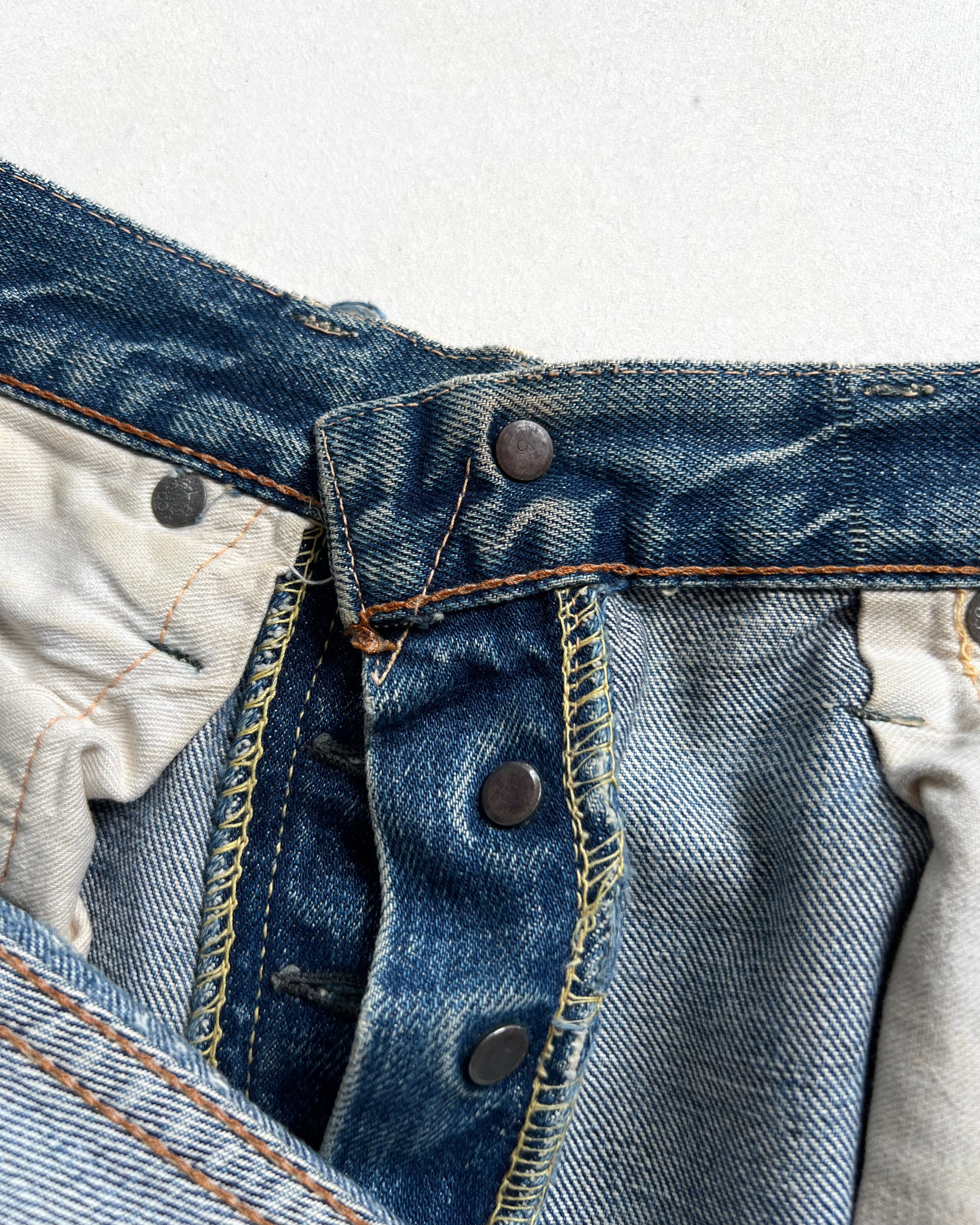 1960S FADED BIG E LEVI'S 501 REPAIRED JEANS (32)