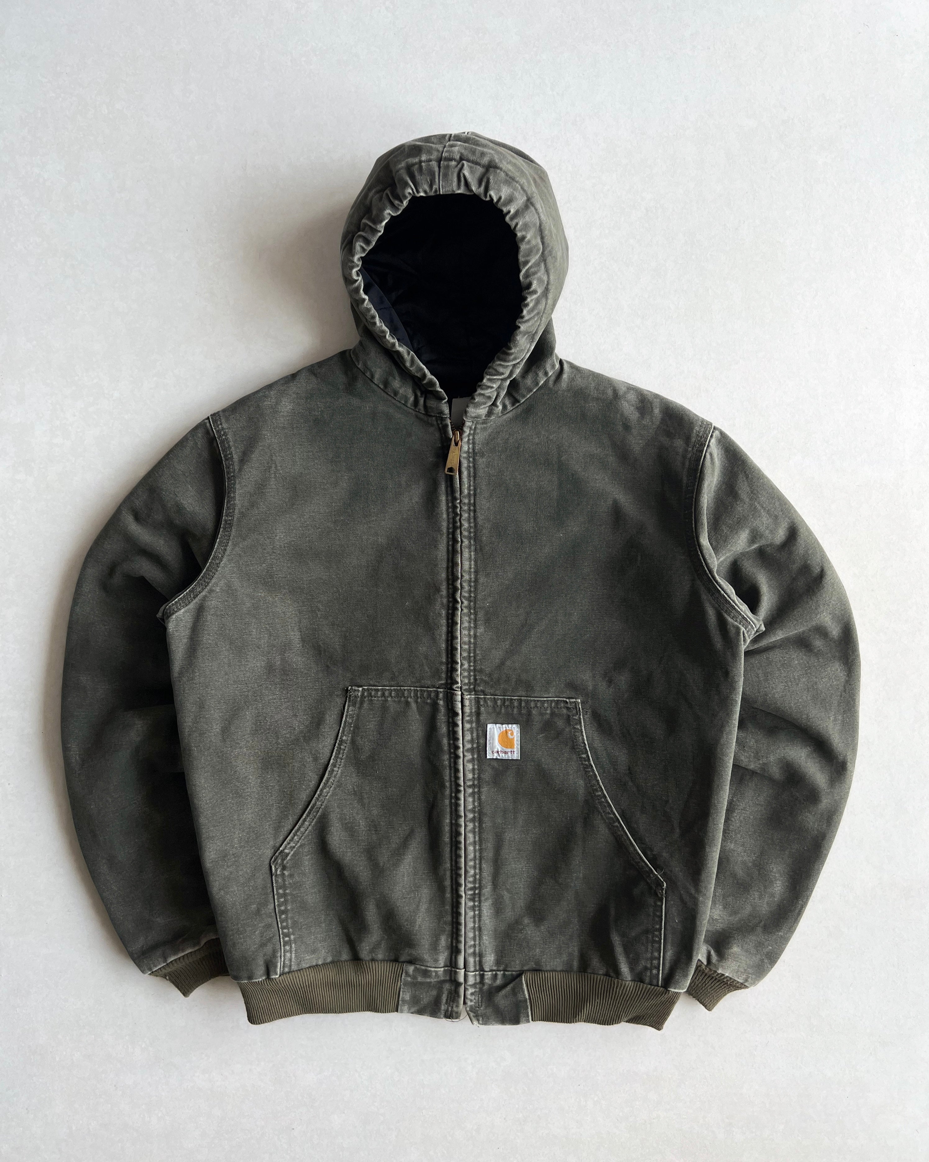 1990S MOSS GREEN CARHARTT HOODED WORK JACKET (M)