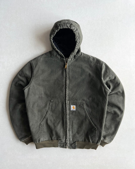 1990S MOSS GREEN CARHARTT HOODED WORK JACKET (M)
