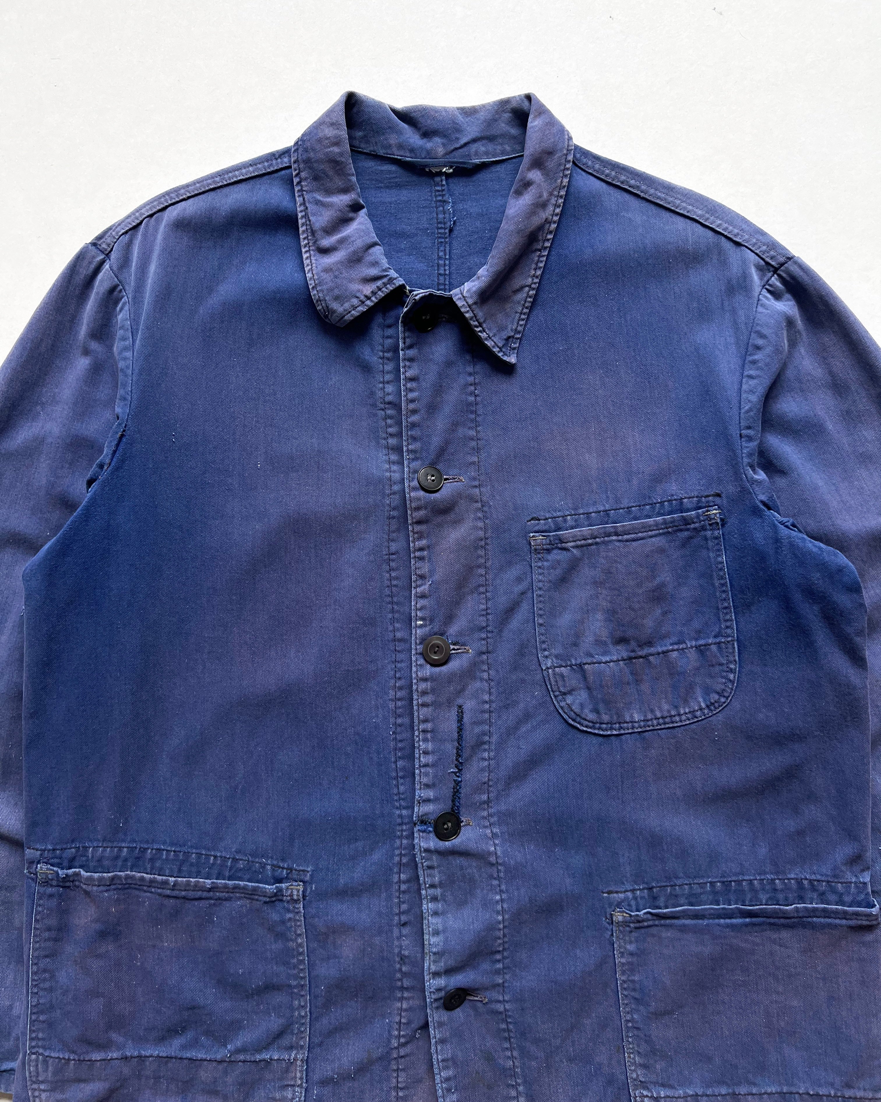 1960S SUN FADED FRENCH WORK CHORE JACKET (L)