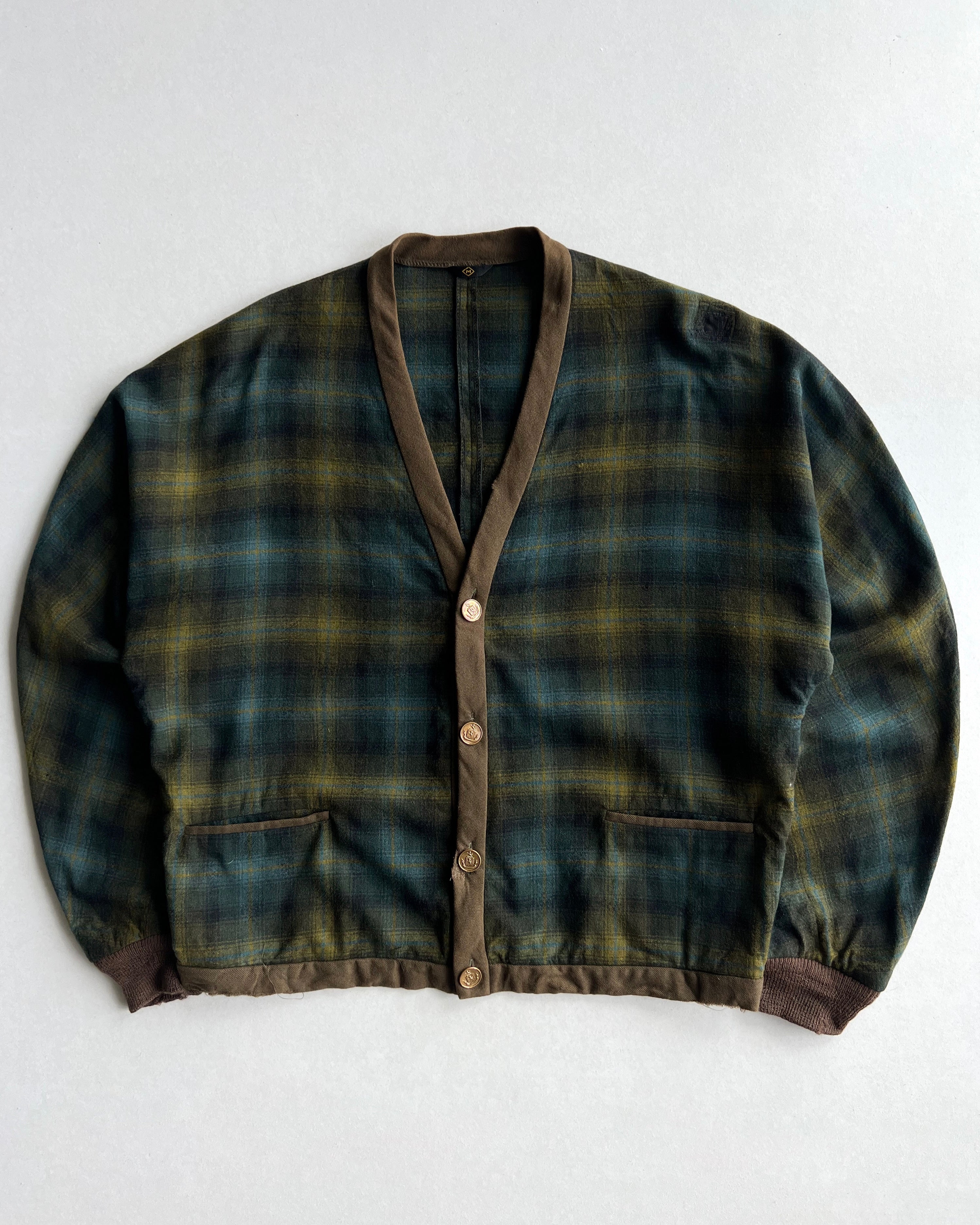1980S PENDLETON SHADOW PLAID WOOL CARDIGAN (M)