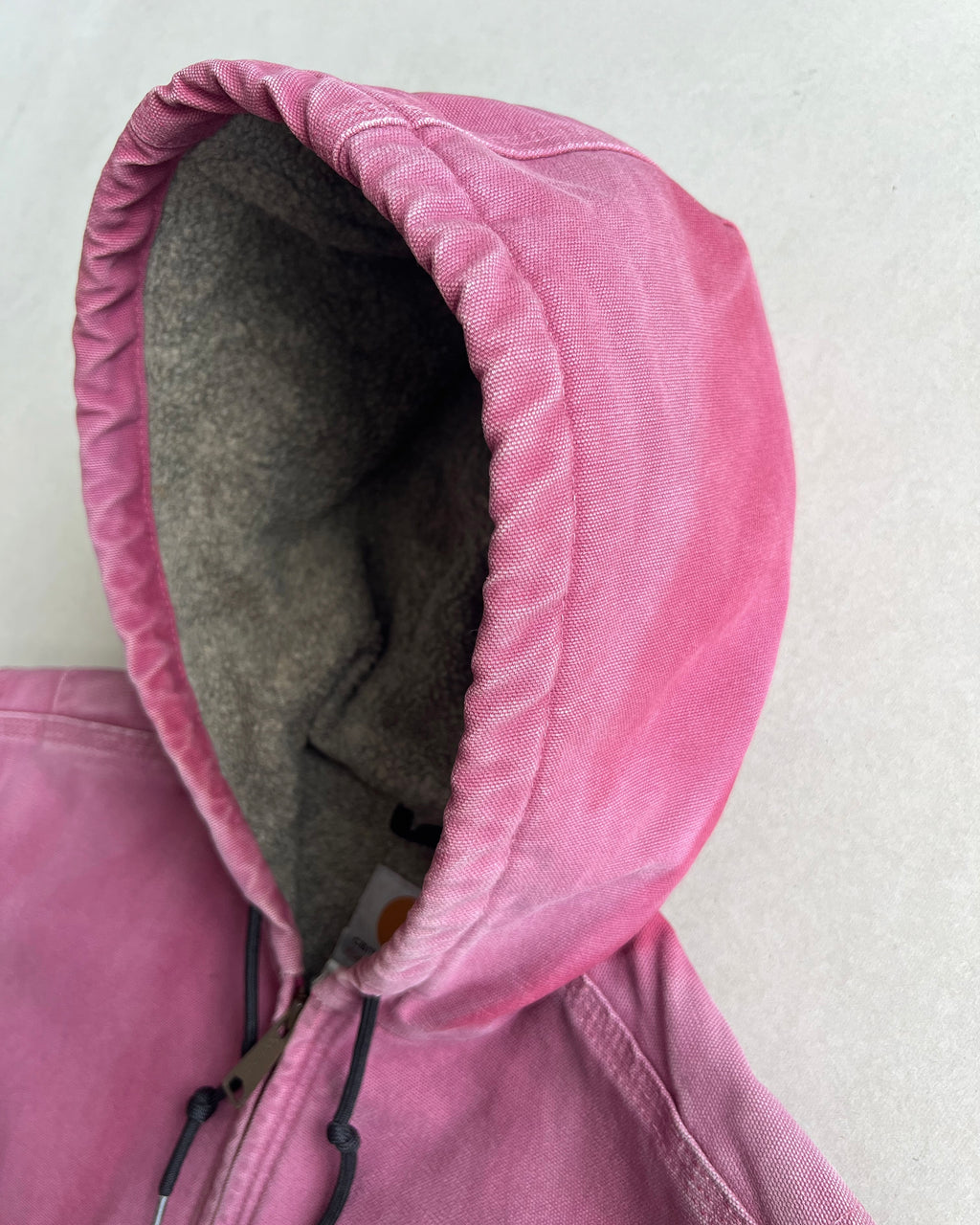 1990S SUN FADED PINK CARHARTT DETROIT HOODED WORK JACKET (M)