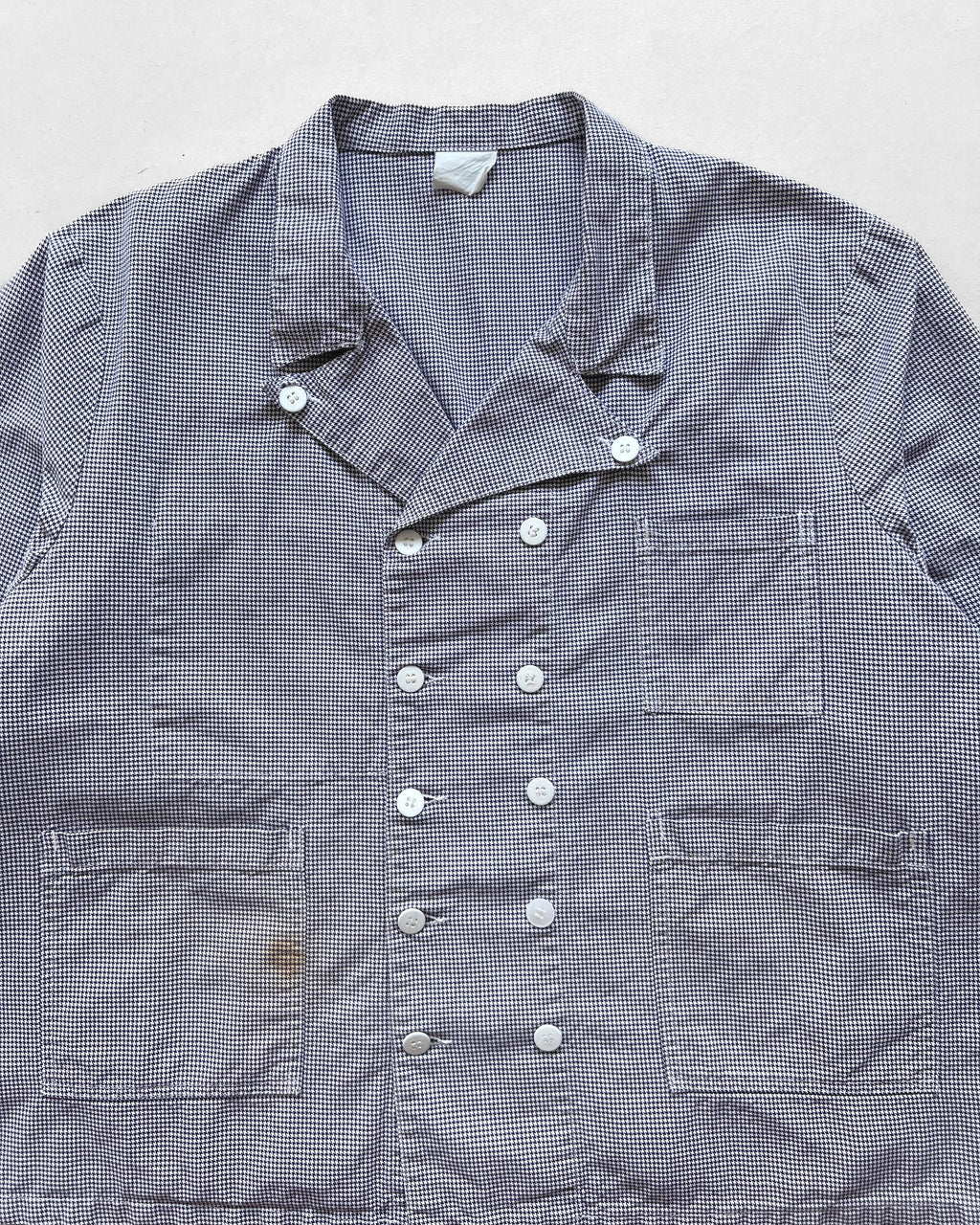 1960S FRENCH HOUNDSTOOTH DOUBLE BREASTED WORK JACKET (XL)