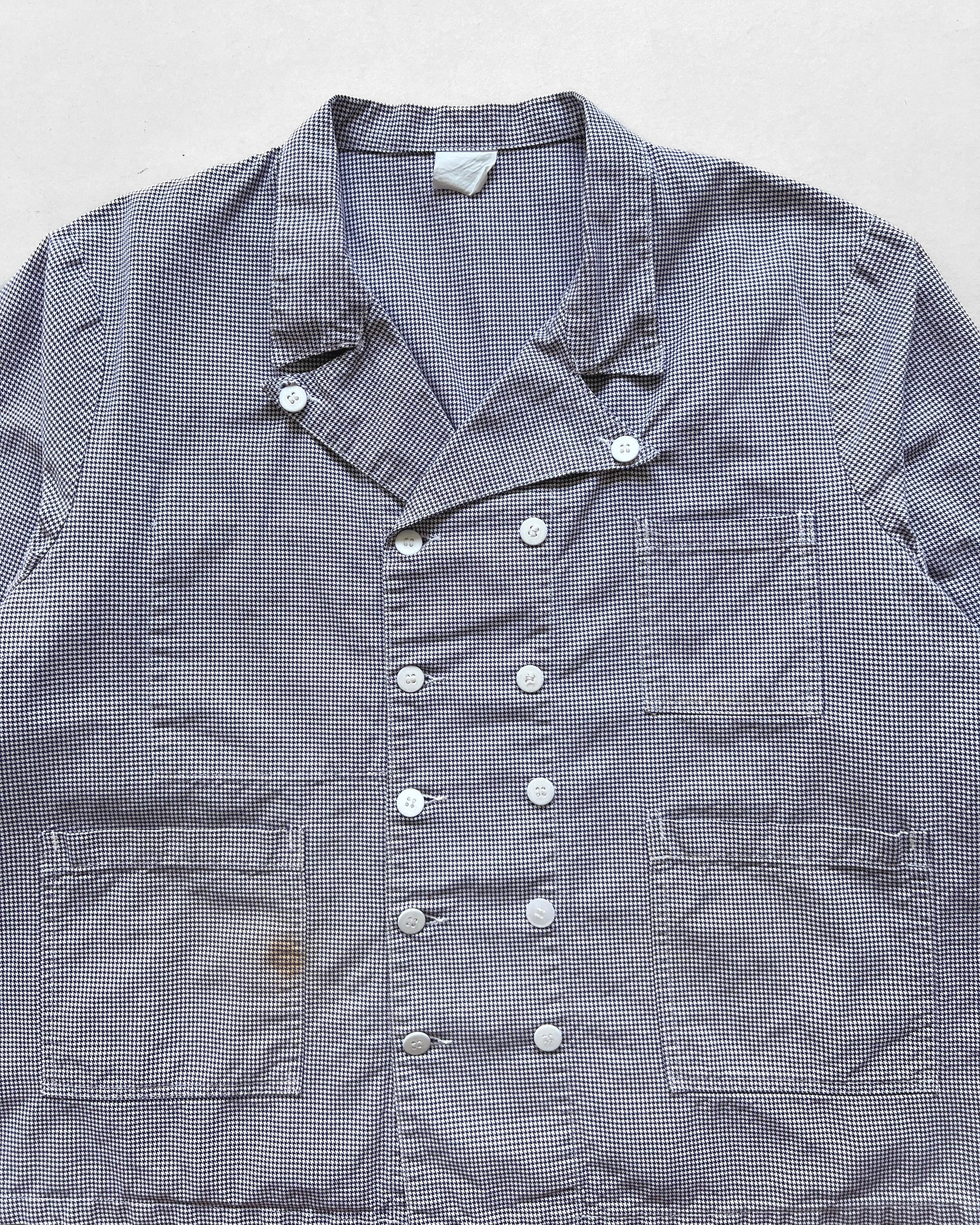 1960S FRENCH HOUNDSTOOTH DOUBLE BREASTED WORK JACKET (XL)