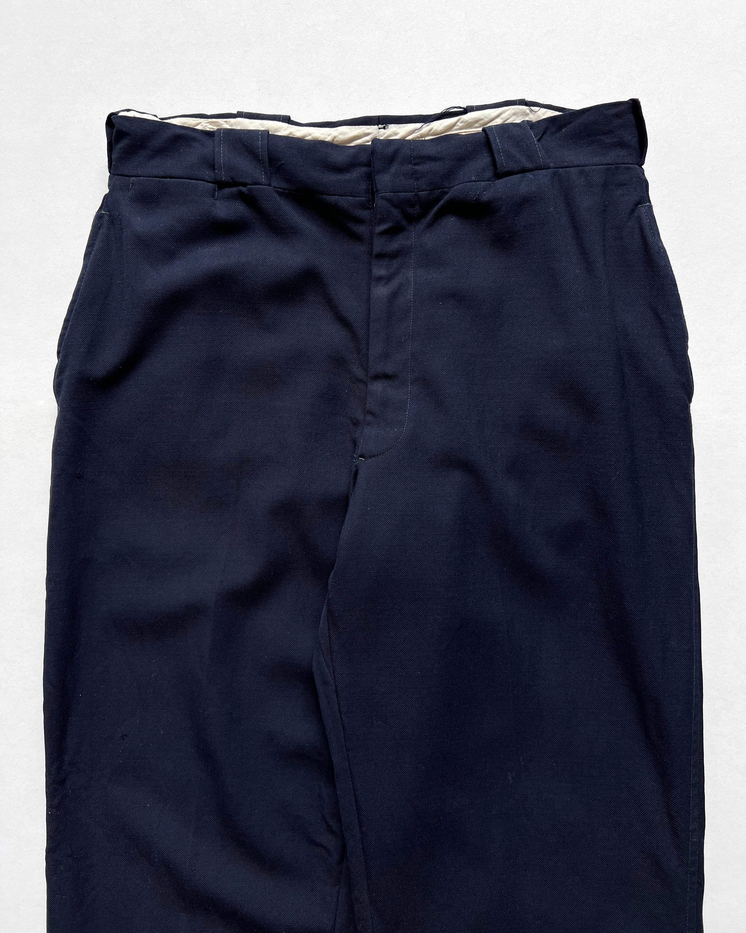 1970S DARK NAVY GABARDINE GENTLEMAN TROUSERS (32)