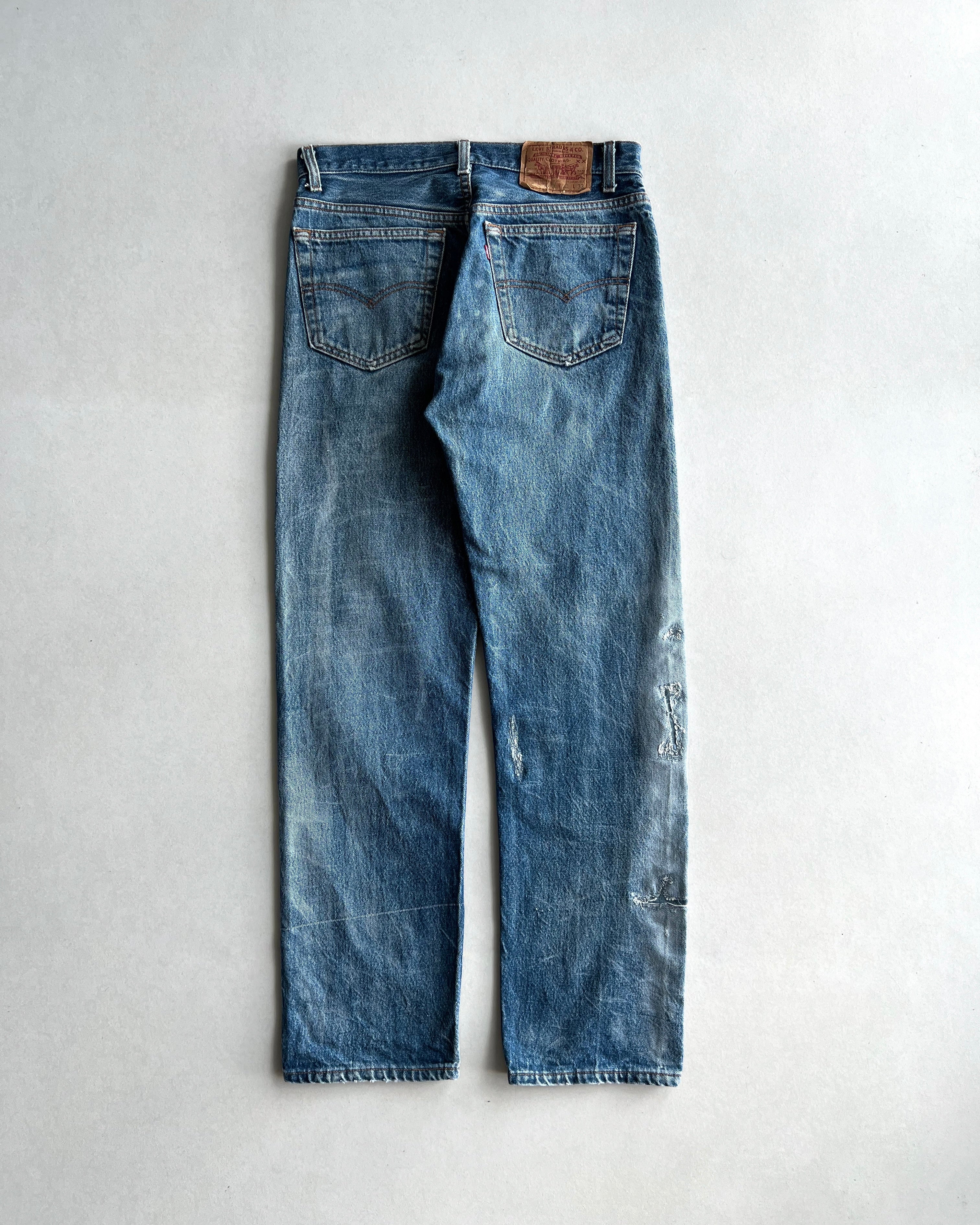 1990S FADED WASHED LEVI'S 501 REPAIRED JEANS (32X33)