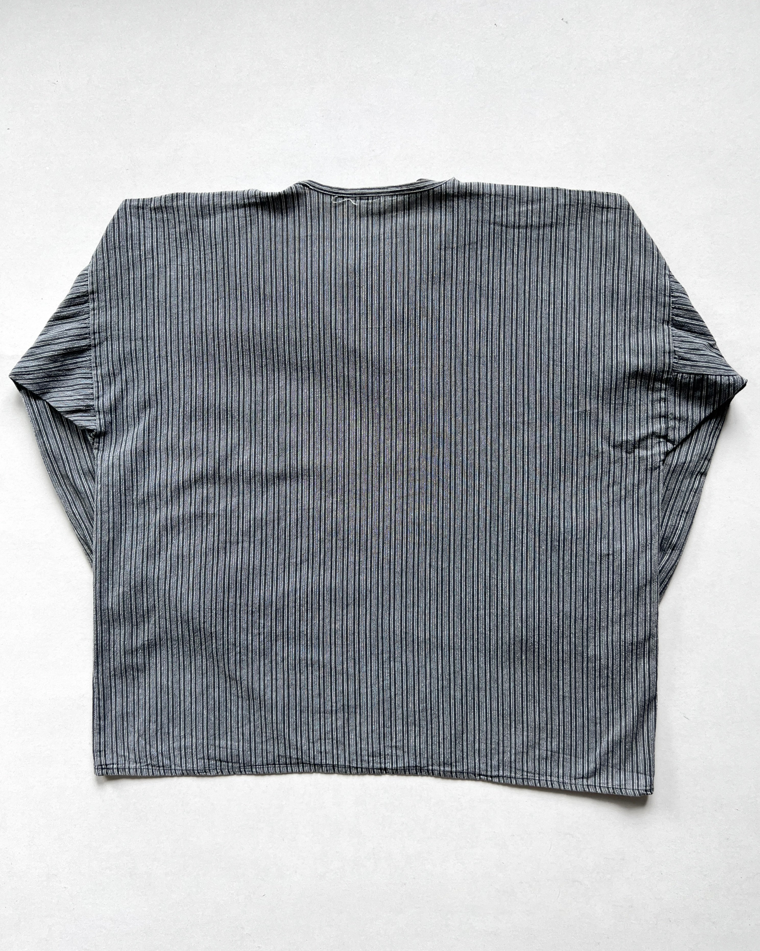 1960S FRENCH SALT & PEPPER STRIPES PULLOVER SHIRT (L)