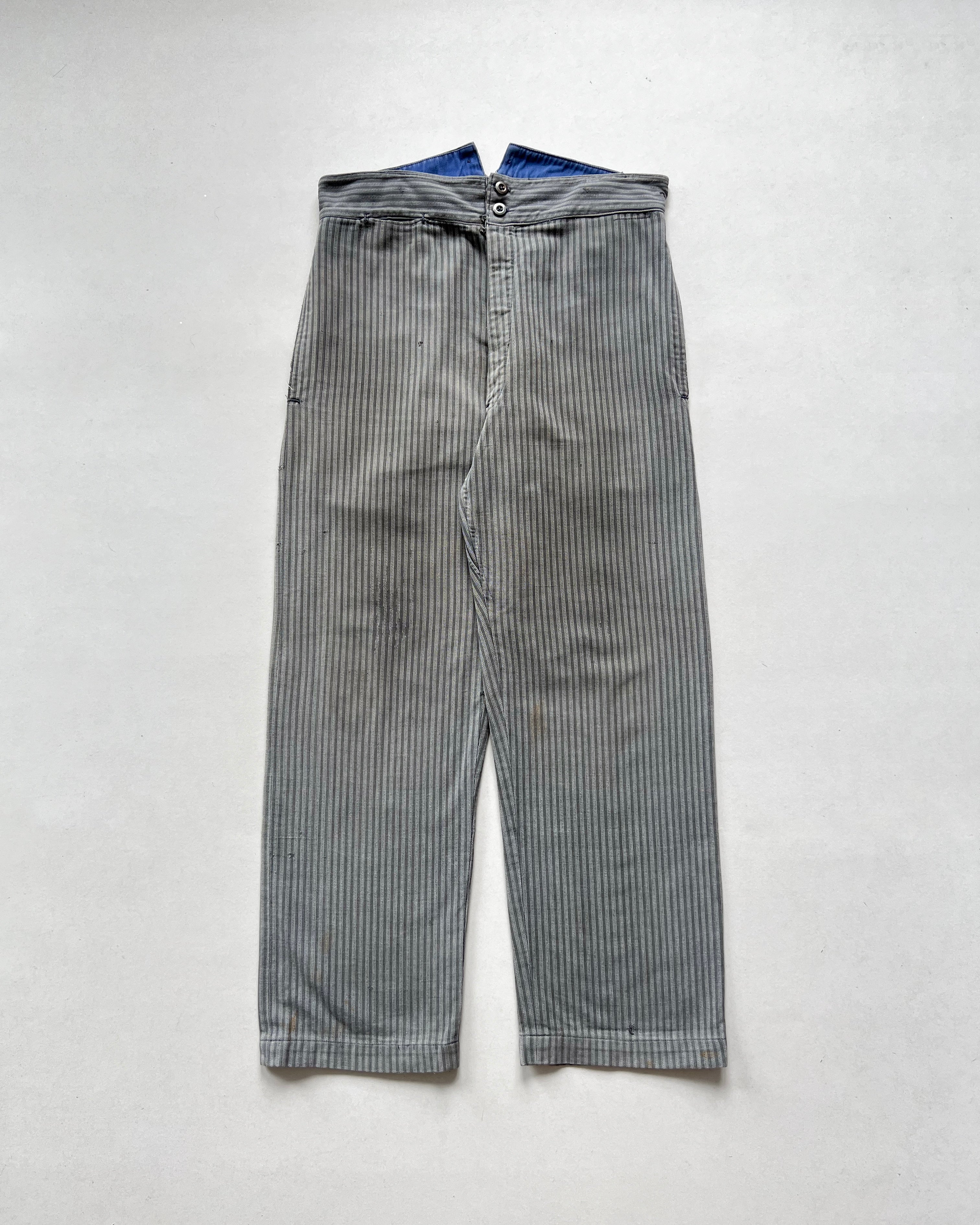 1930S FRENCH SALT & PEPPER STRIPES WORK PANTS (32-35)