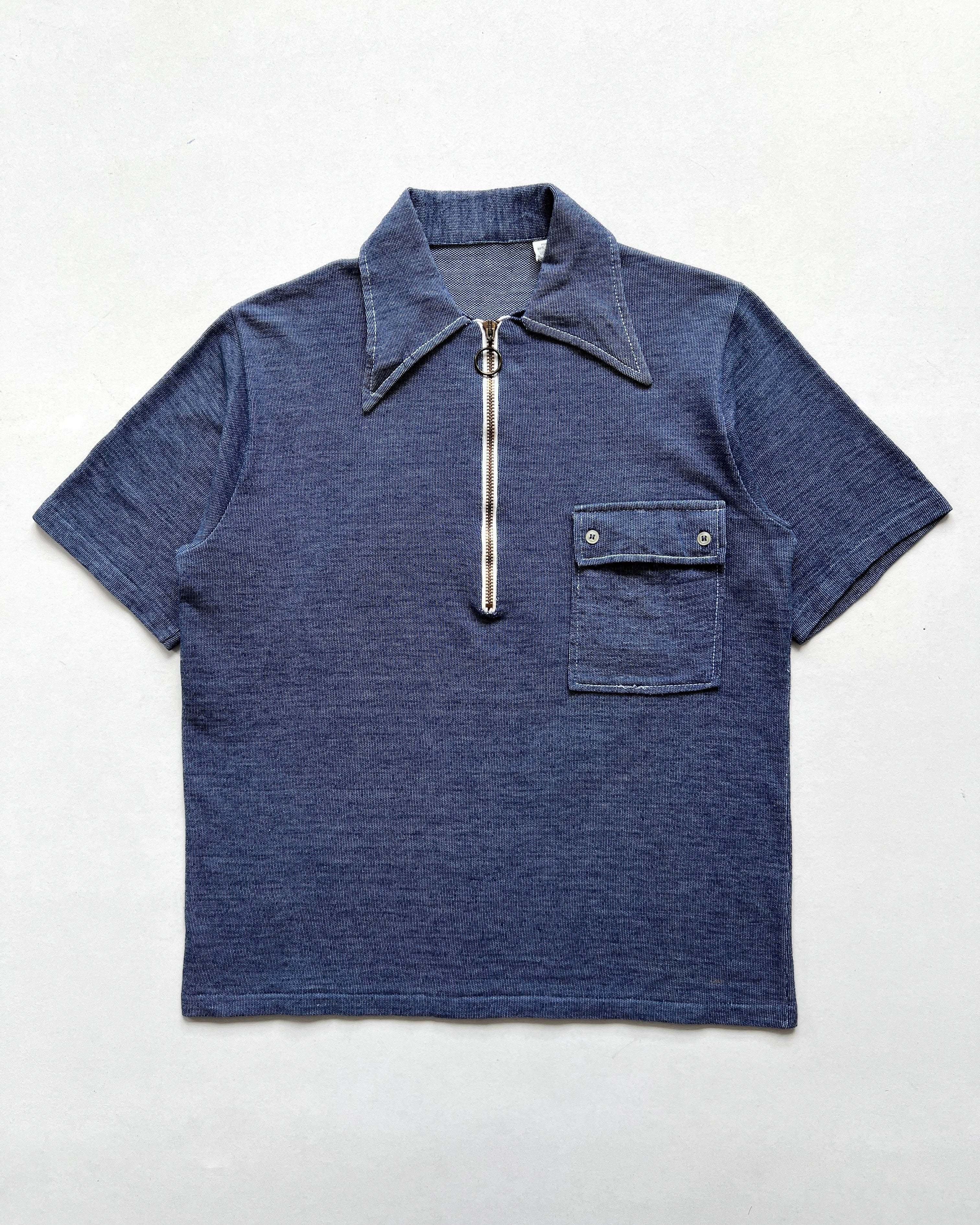 1960S HIPPIE POINT COLLAR QUARTER-ZIP SHIRT (M)