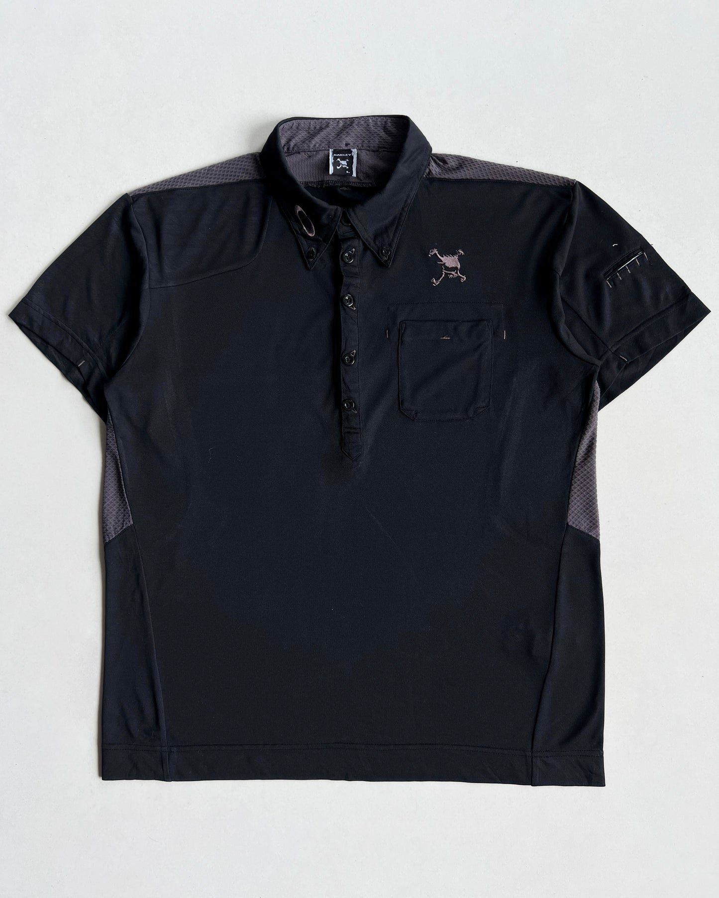 2000S BLACK OAKLEY MULTI-PANEL POLO SHIRT (L)