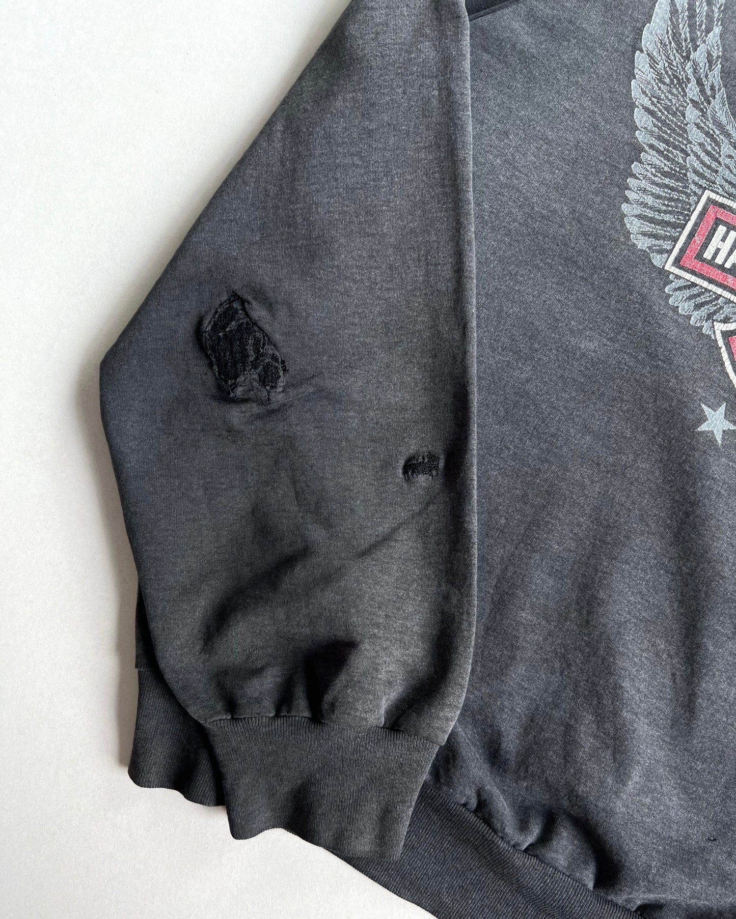 1990S HARLEY DAVIVDSON DISTRESSED RAGLAN SWEATSHIRT (L)