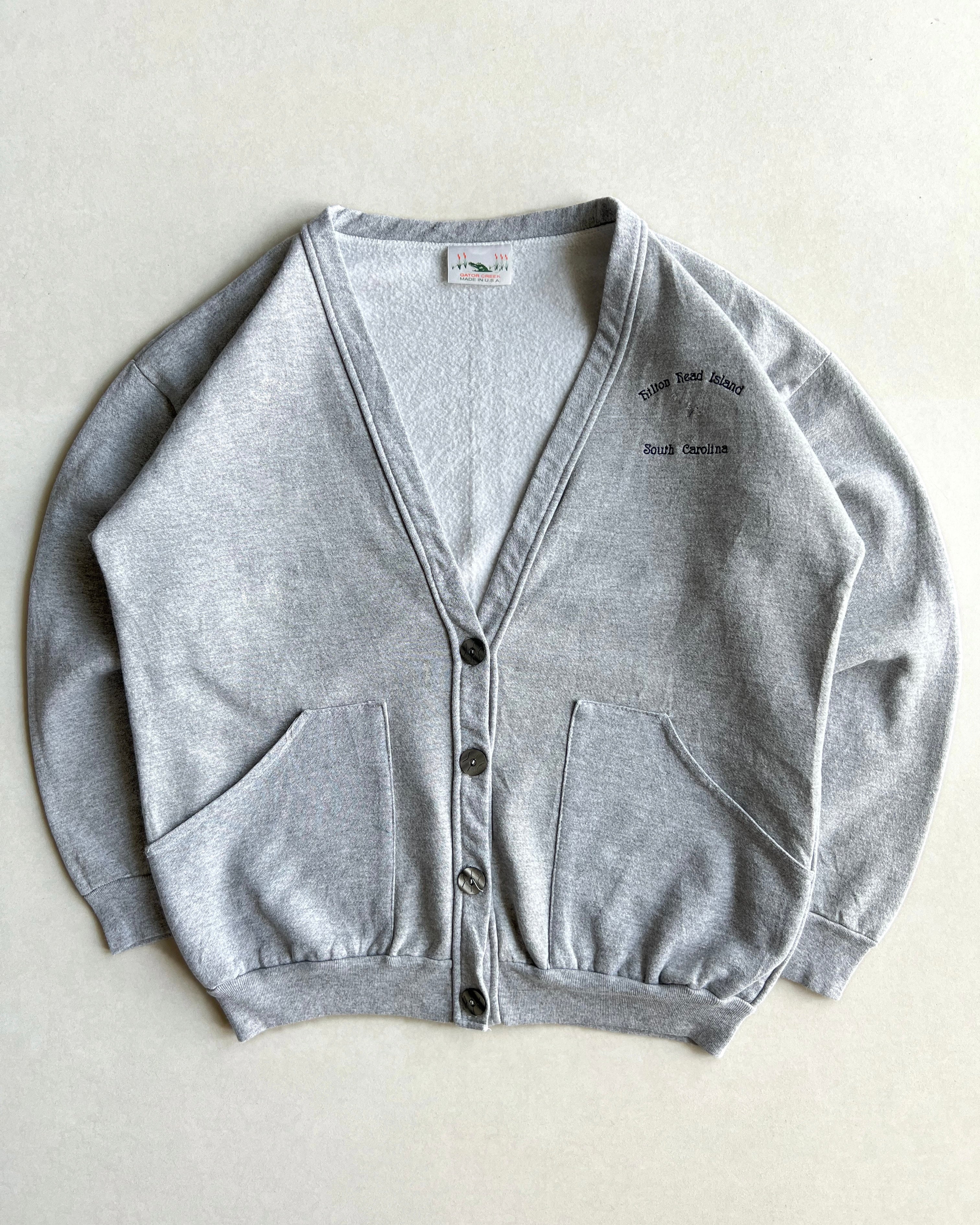 1990S GREY 'HILTON HEAD ISLAND' CARDIGAN (XL)