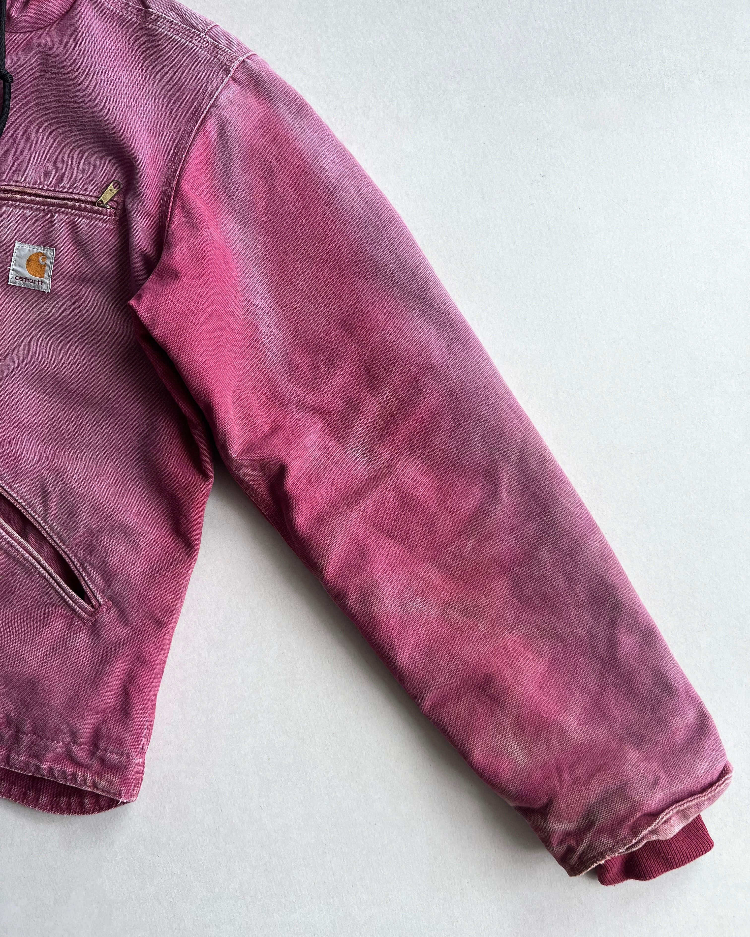 1990S SUN FADED PINK CARHARTT DETROIT HOODED WORK JACKET (M)