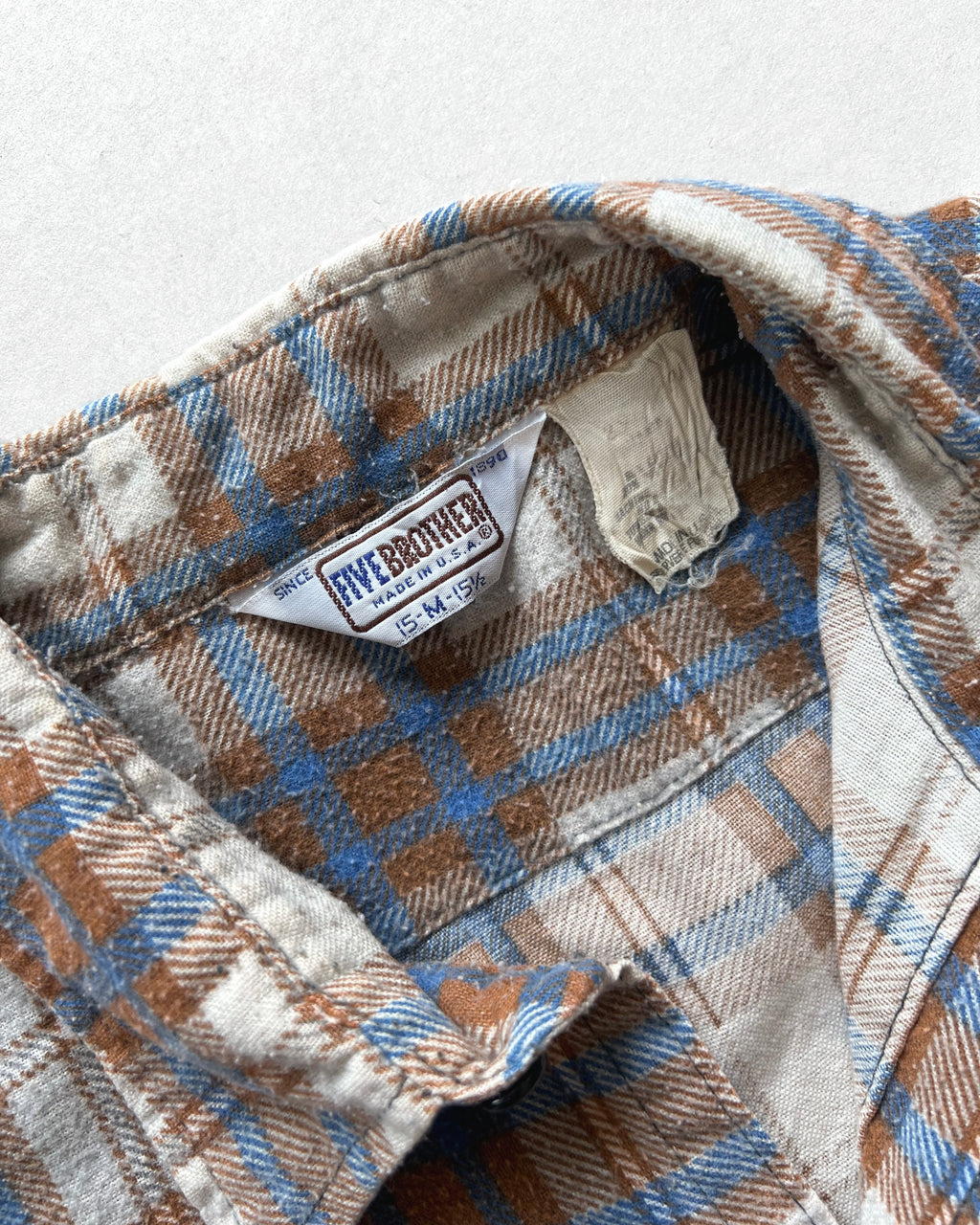 1970S FIVE BROTHERS PLAID FLANNEL SHIRT (M)