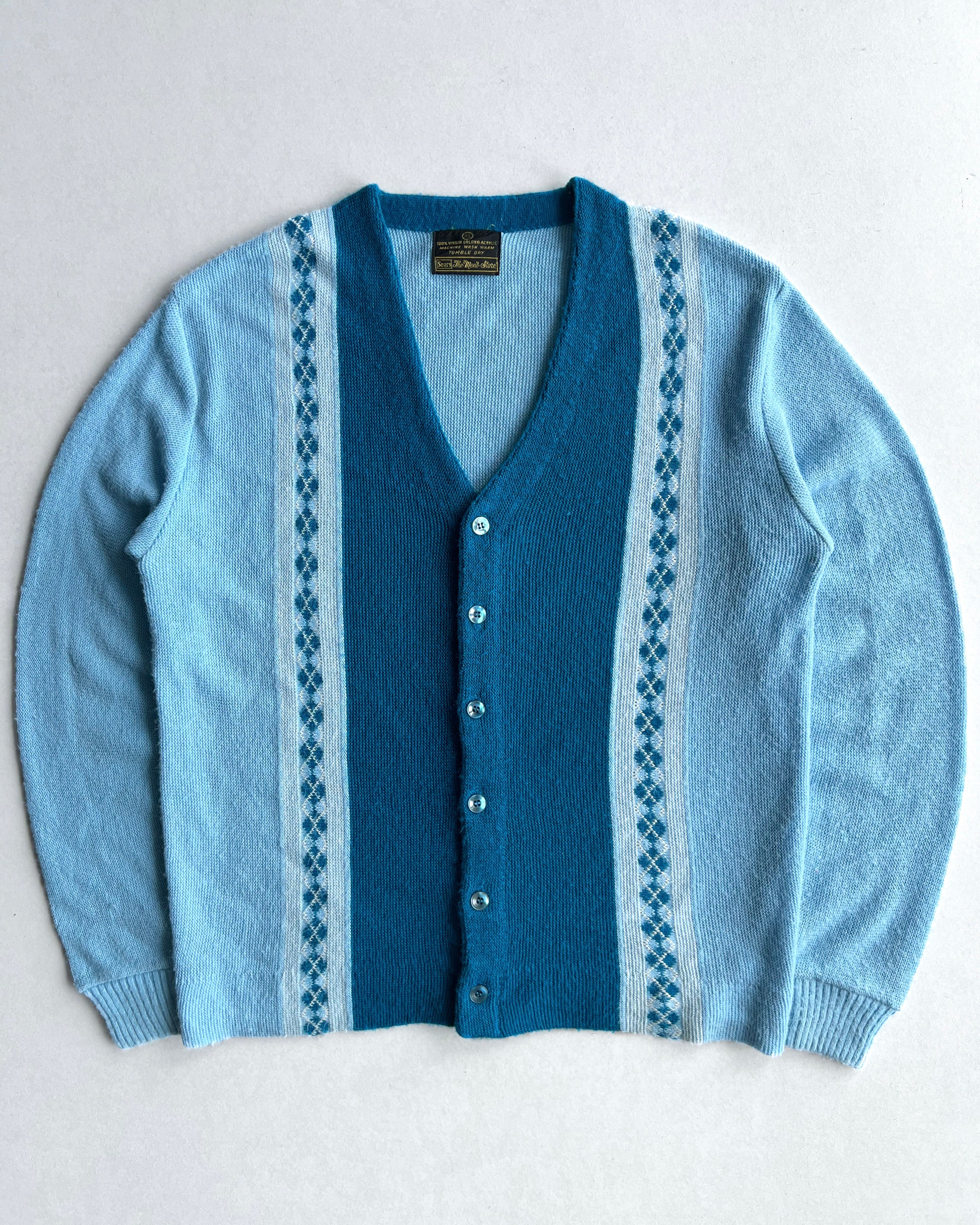 1960S SEARS TWO-TONE ACRYLIC CARDIGAN (XL)