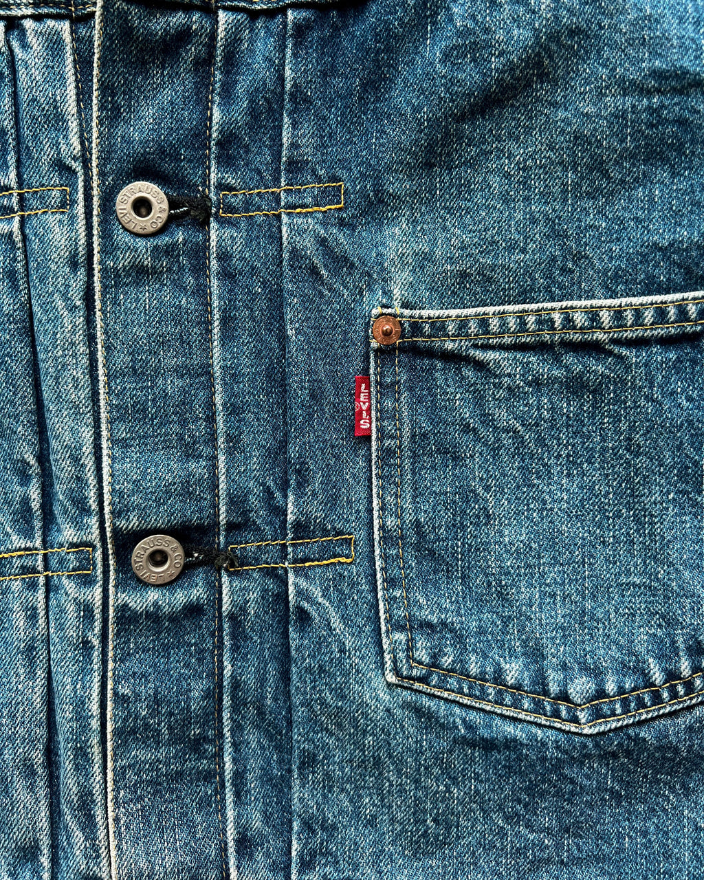 1990S FADED LEVI'S BIG E TYPE I SELVEDGE DENIM JACKET (M)