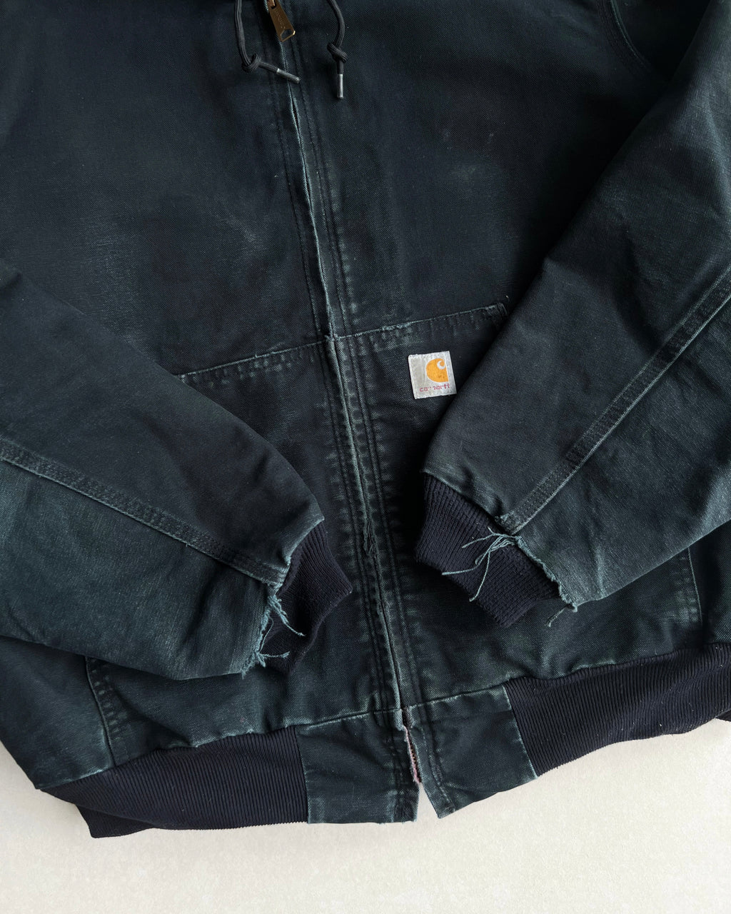 FADED BLACK CARHARTT HOODED WORK JACKET (L/XL)