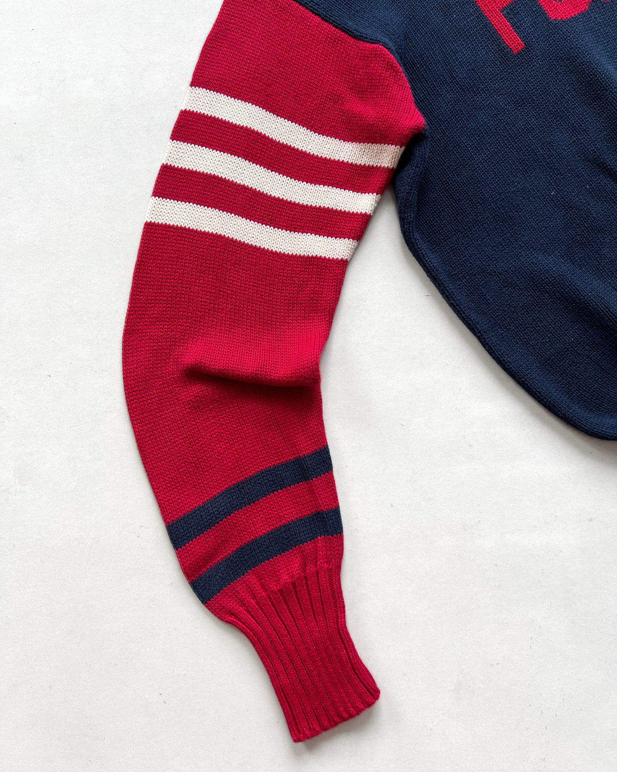 1990S POLO RALPH LAUREN STADIUM KNIT SWEATER (M)