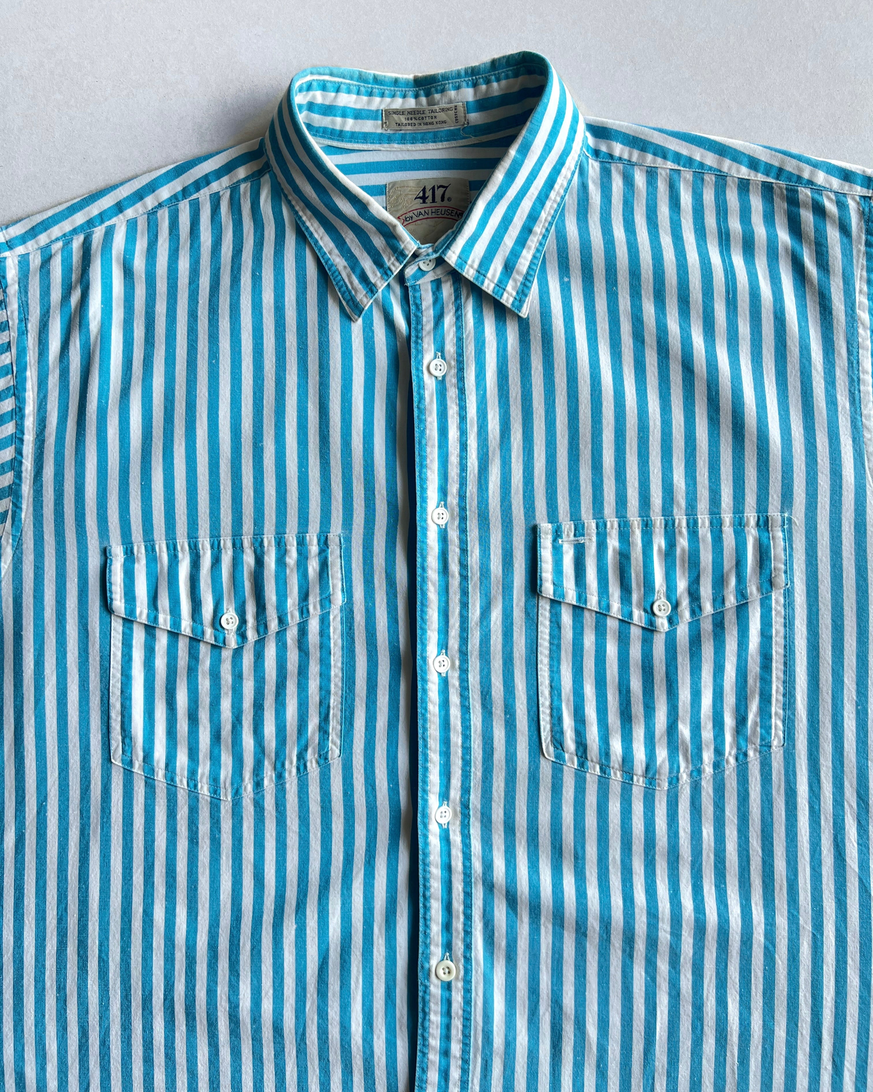 1980S VAN HEUSEN STRIPES CROPPED SHIRT (L)
