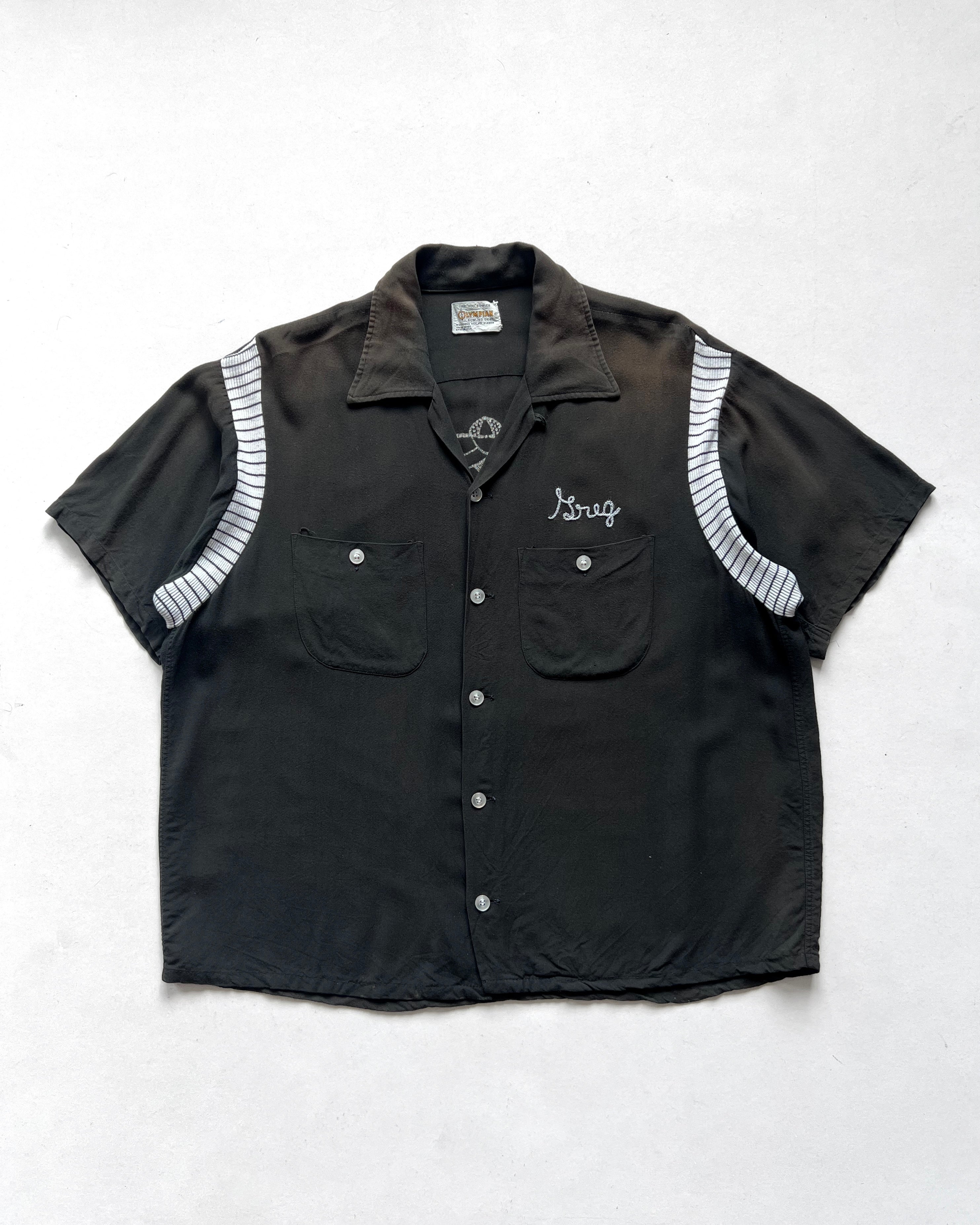 1950S OLYMPIAN 'THE PADDOCK' RAYON BOWLING SHIRT (L)