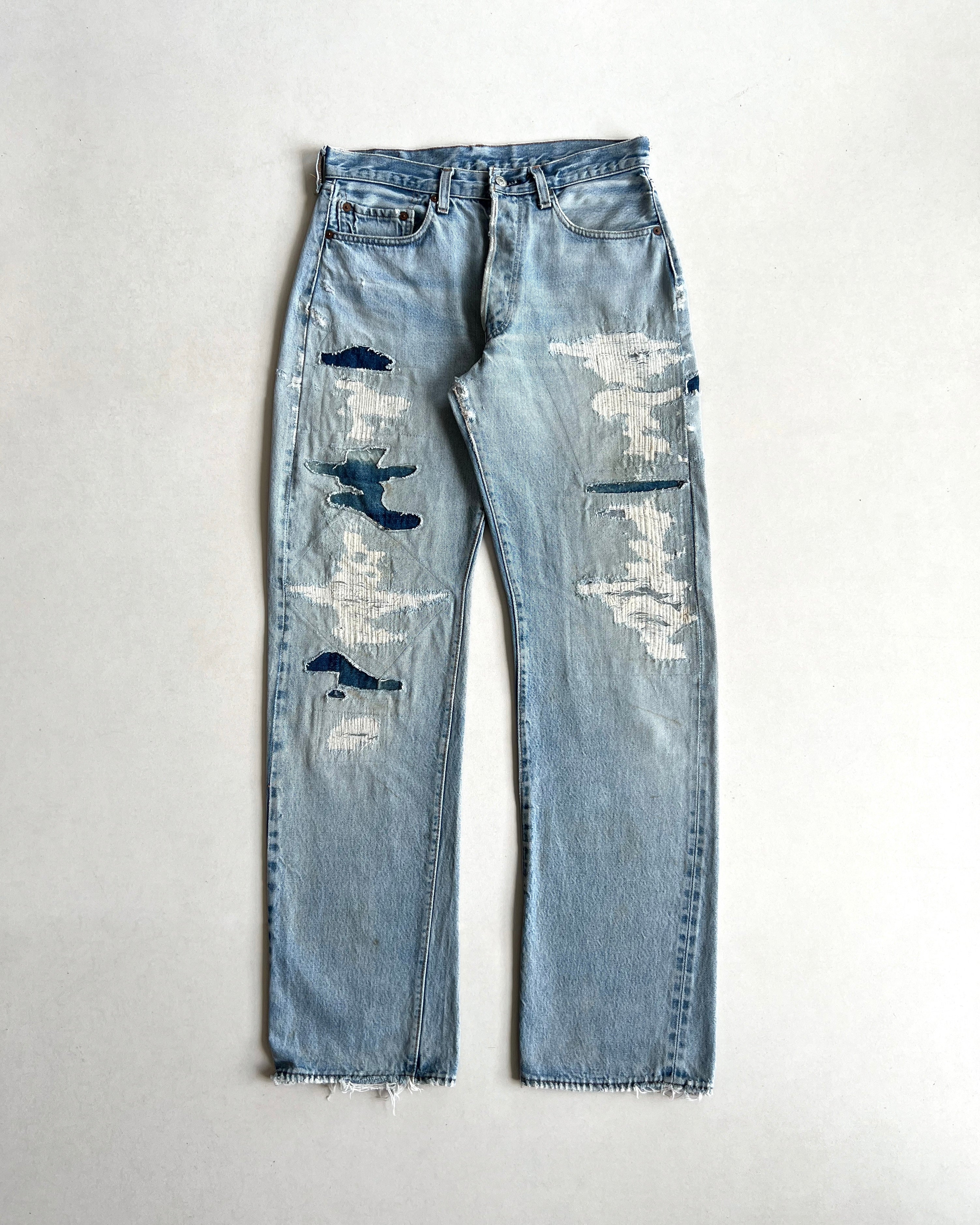 1980S FADED LEVI'S 501 REDLINE SELVEDE REPAIRED JEANS (32)