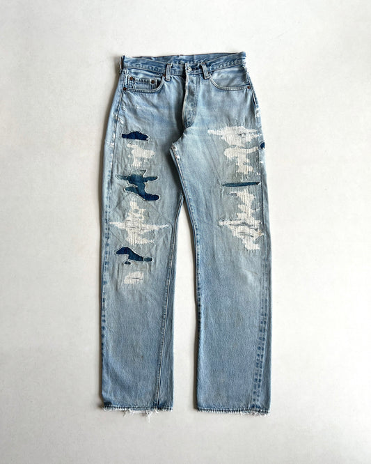 1980S FADED LEVI'S 501 REDLINE SELVEDE REPAIRED JEANS (32)