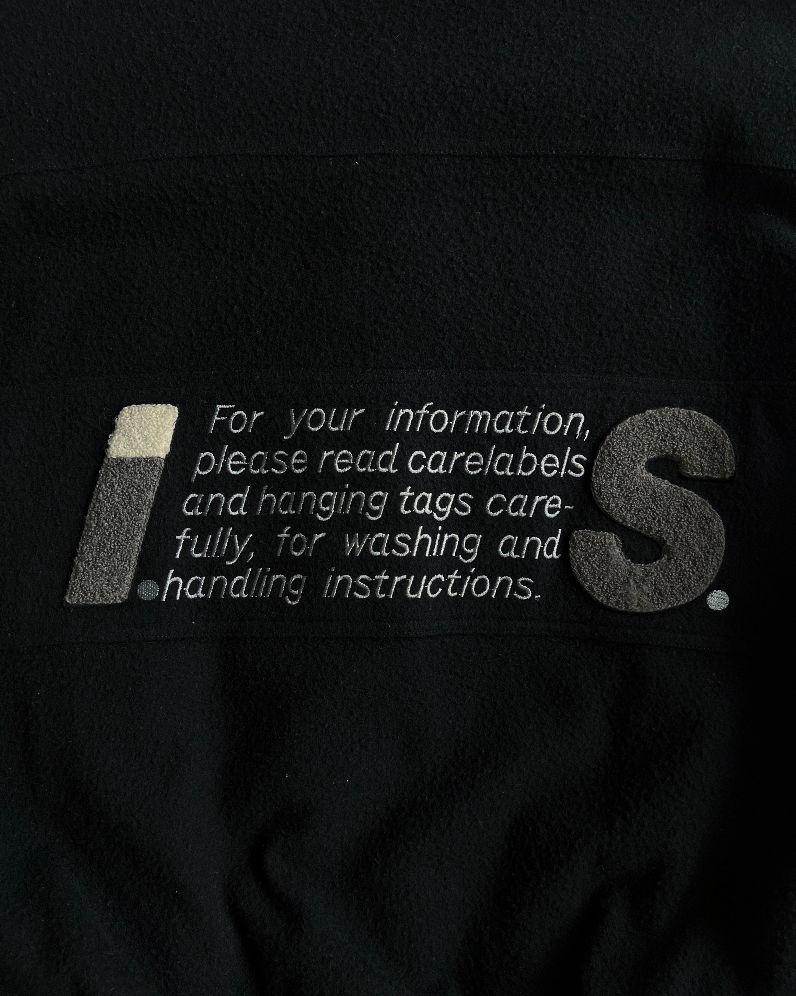 1980S ISSEY MIYAKE SPORT BLACK LEATHER SLEEVE VARSITY JACKET (M)