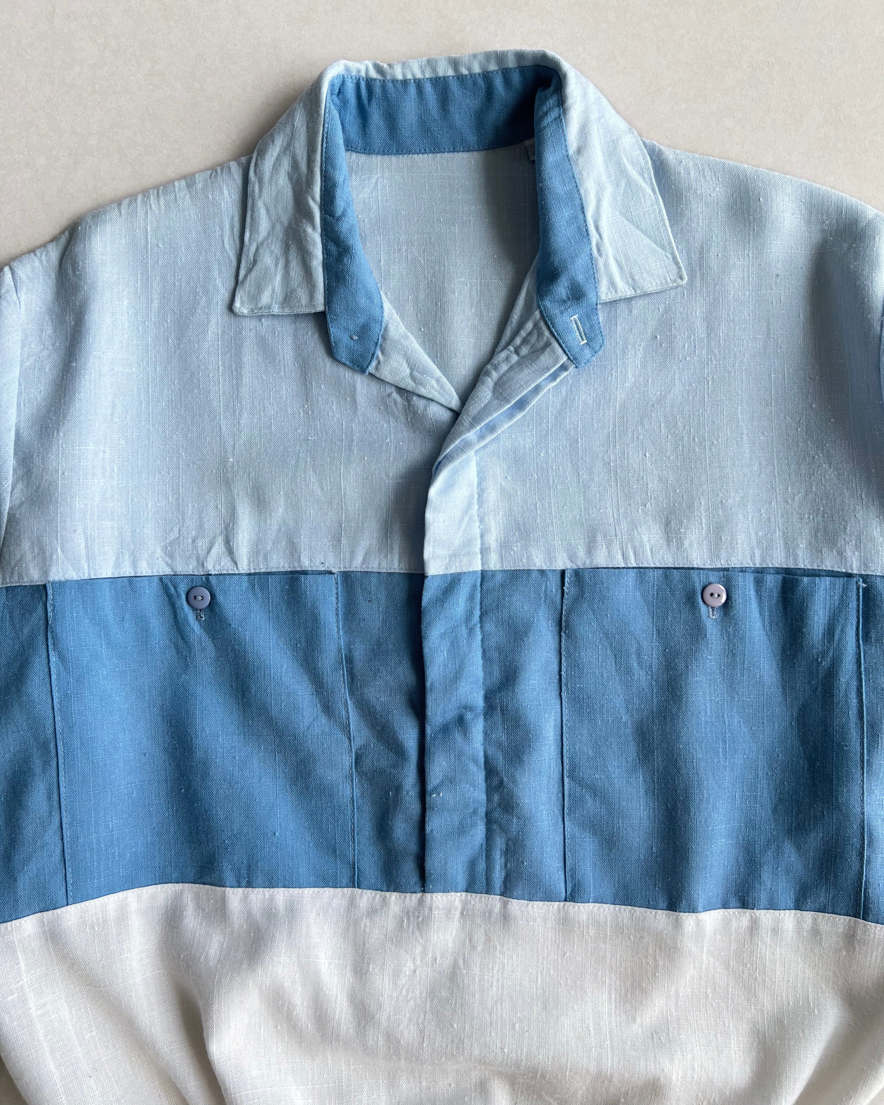 1960S BLUE ROCKABILLY DOUBLE POCKET SHIRT (M)