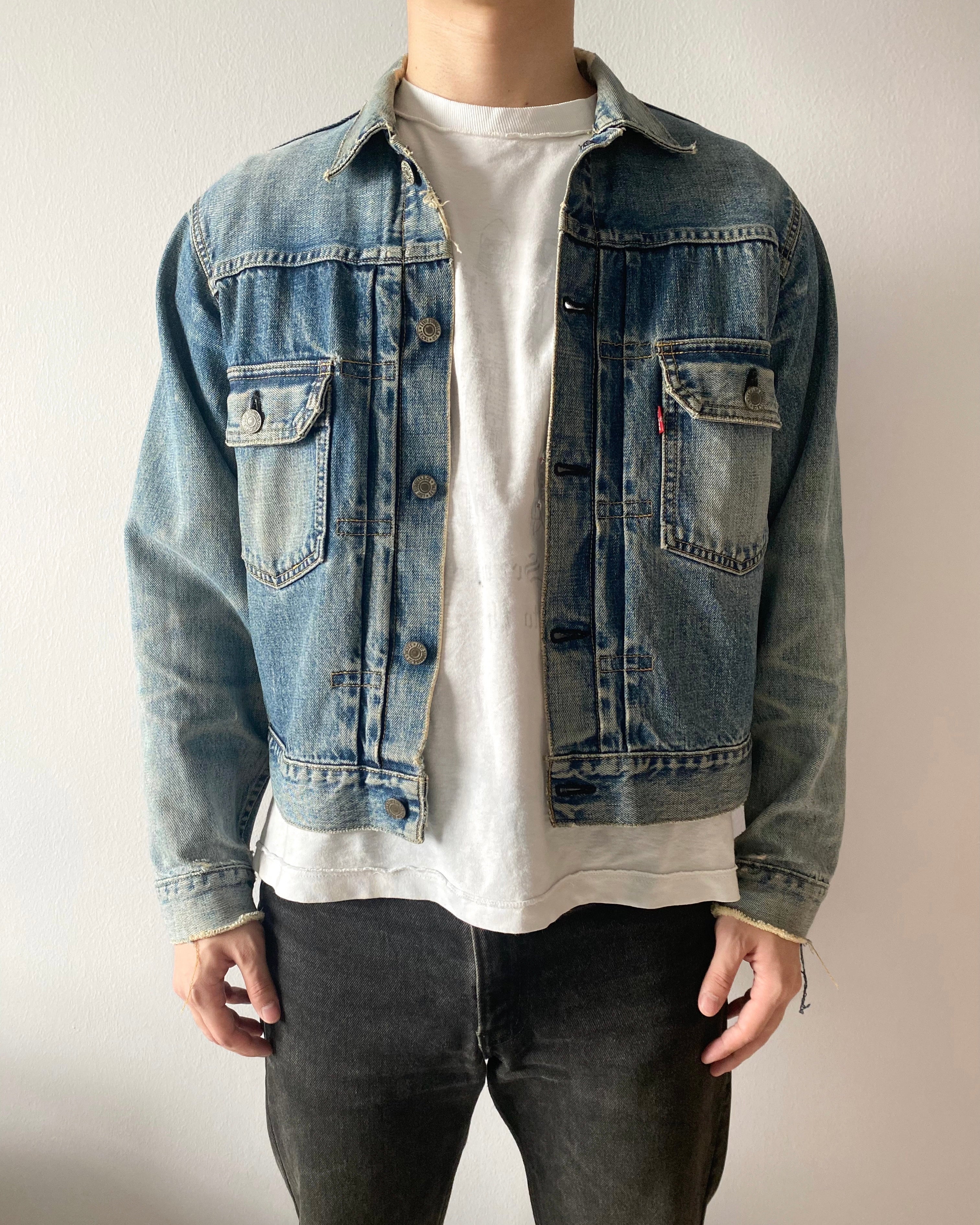 1990S FADED WASHED BIG E LEVI'S TYPE II SELVEDGE DENIM JACKET (S-L)