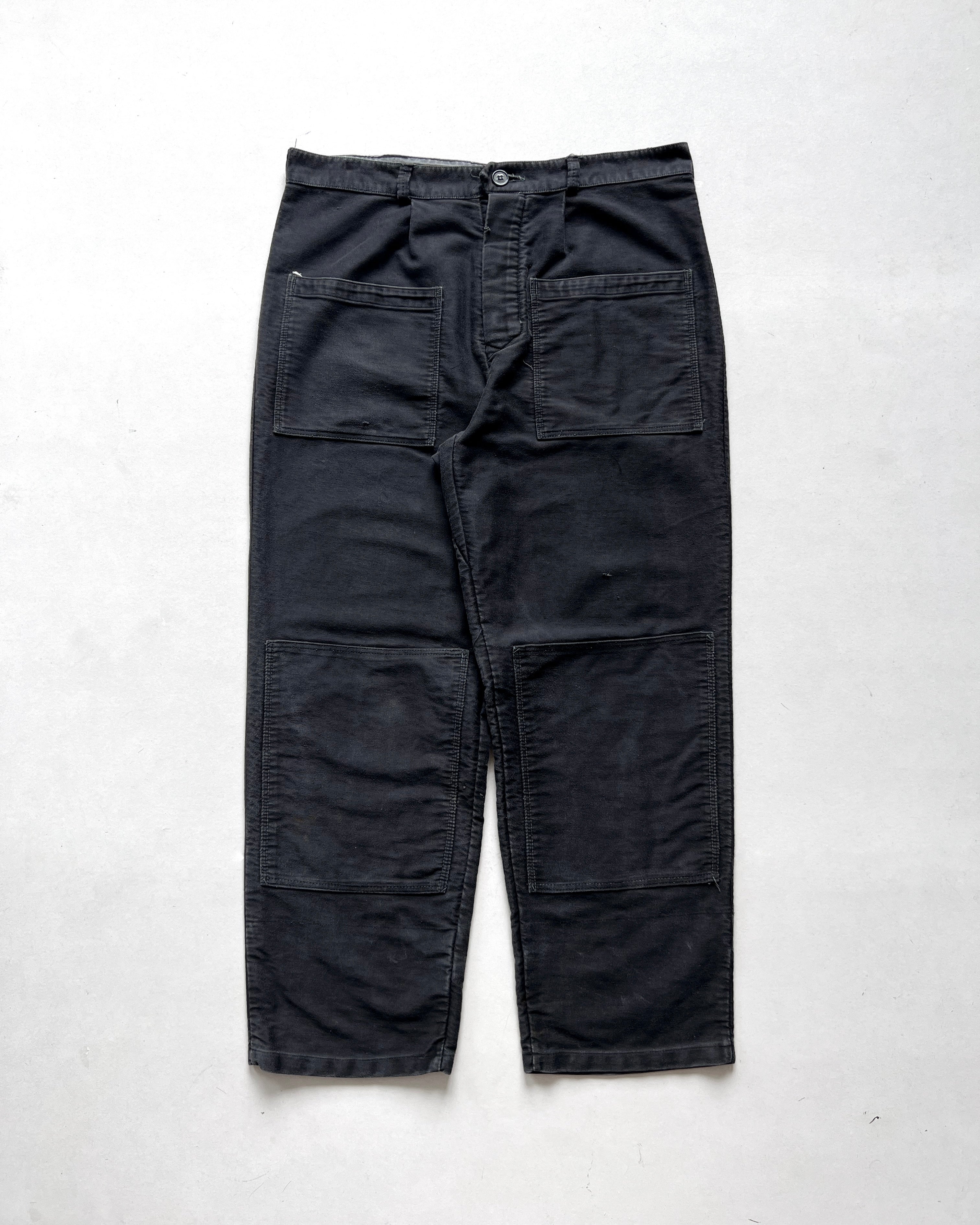 1960S BLACK EUROPE MOLESKIN DOUBLE KNEE PANTS (36)