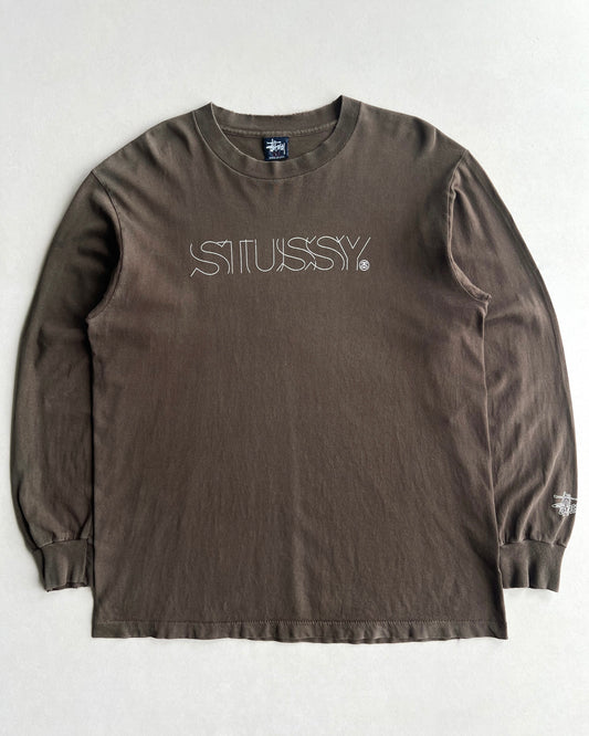 1990S BROWN STUSSY WORDING LONGSLEEVES TEE (L)