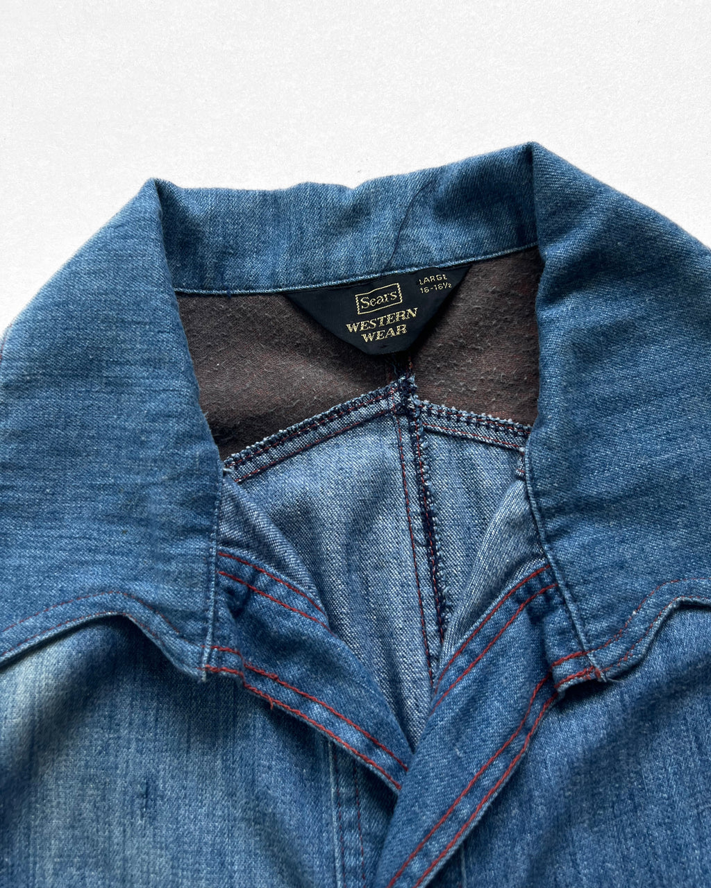 1970S SEARS OPEN COLLAR WESTERN DENIM SHIRT (L)