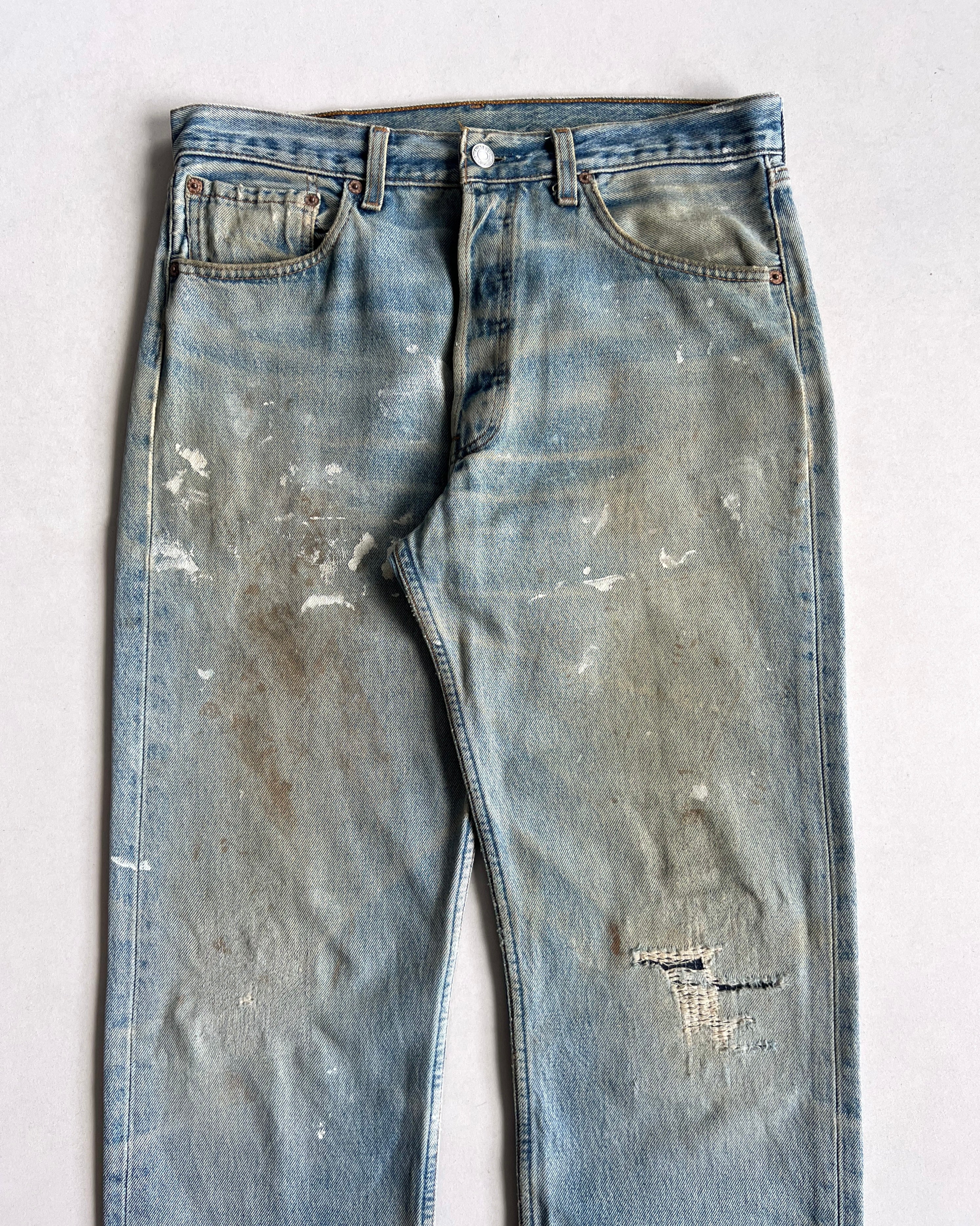 1990S LEVI'S 501 SINGLE R PAINT SPLATTER  JEANS (32)