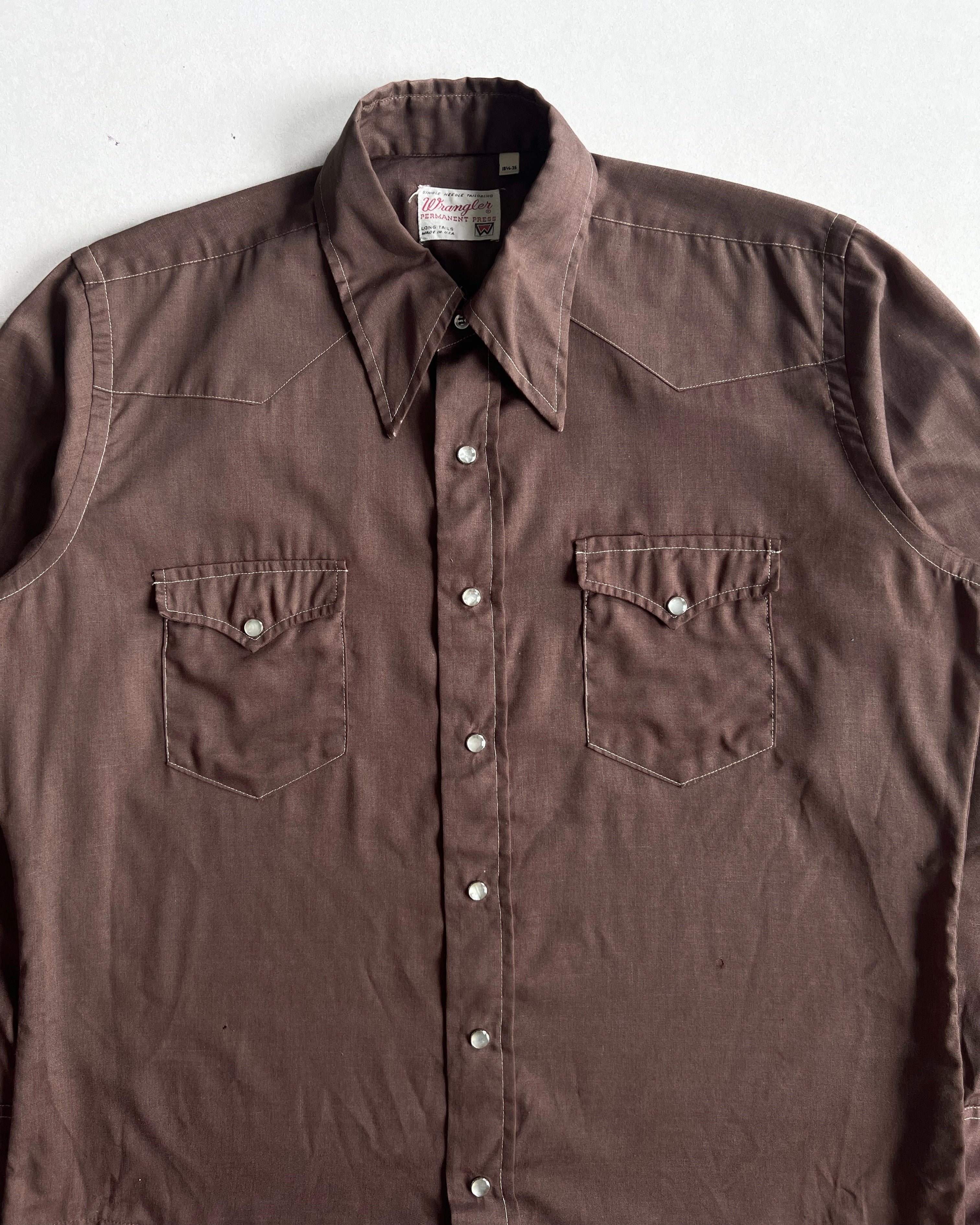 1970S WRANGLER BROWN WESTERN SHIRT (L)