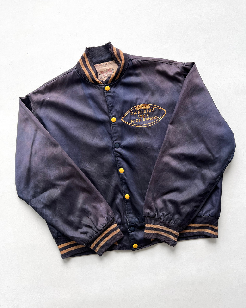 1950S FADED DICK FISCHER 'CANISUS HIGH SCHOOL' SATIN JACKET (L)
