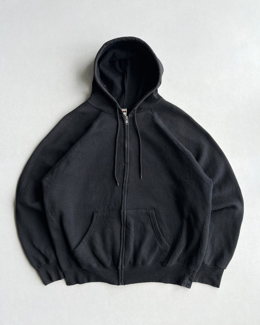 1990S BLACK BLANK ZIP-UP HOODIE (L)