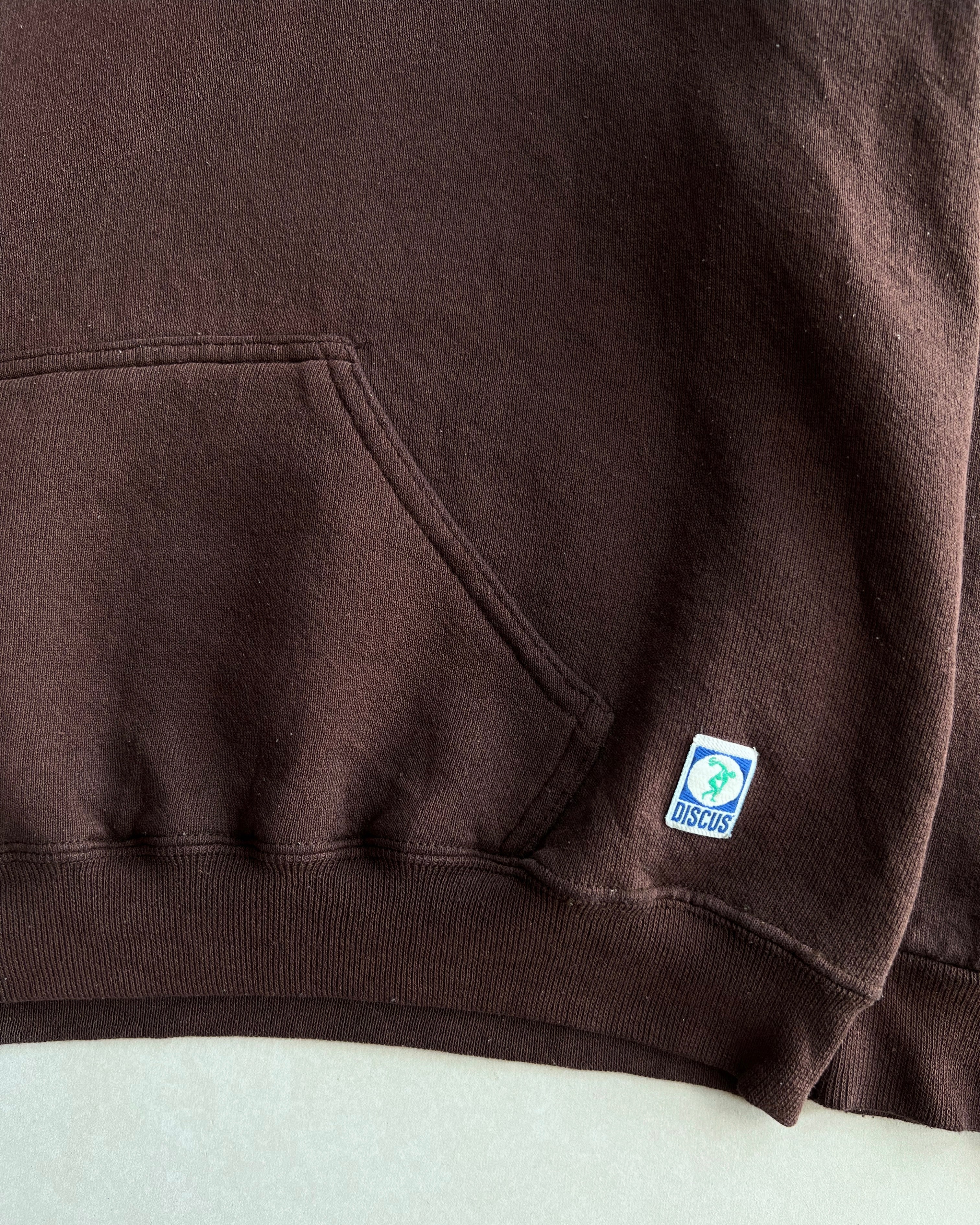 1990S BROWN BLANK DISCUS ATHLETIC HOODIE (L)