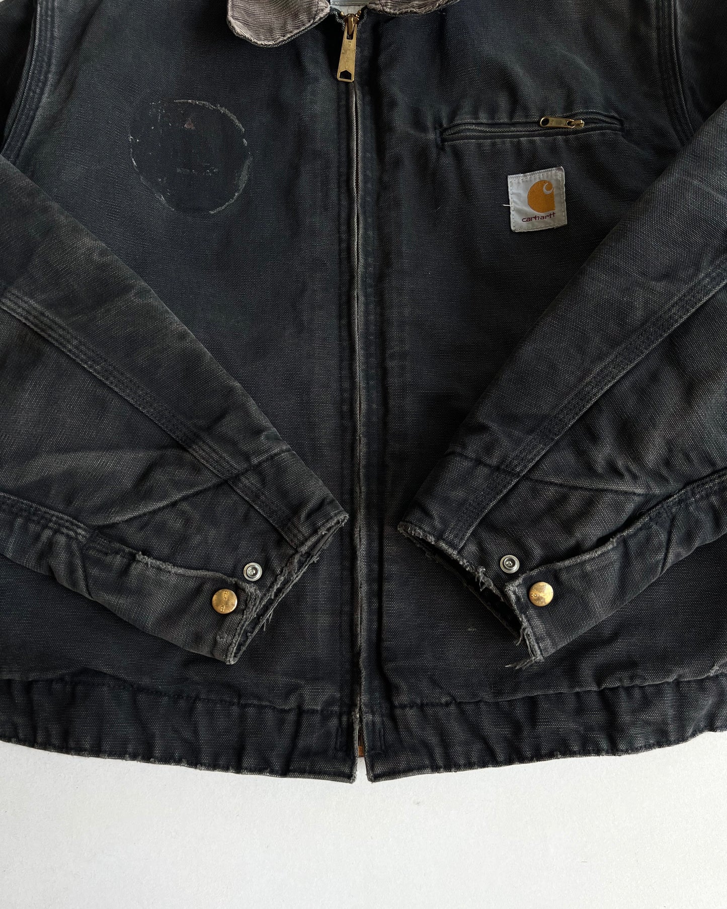 1990S FADED BLACK CARHARTT DETROIT JACKET (L)