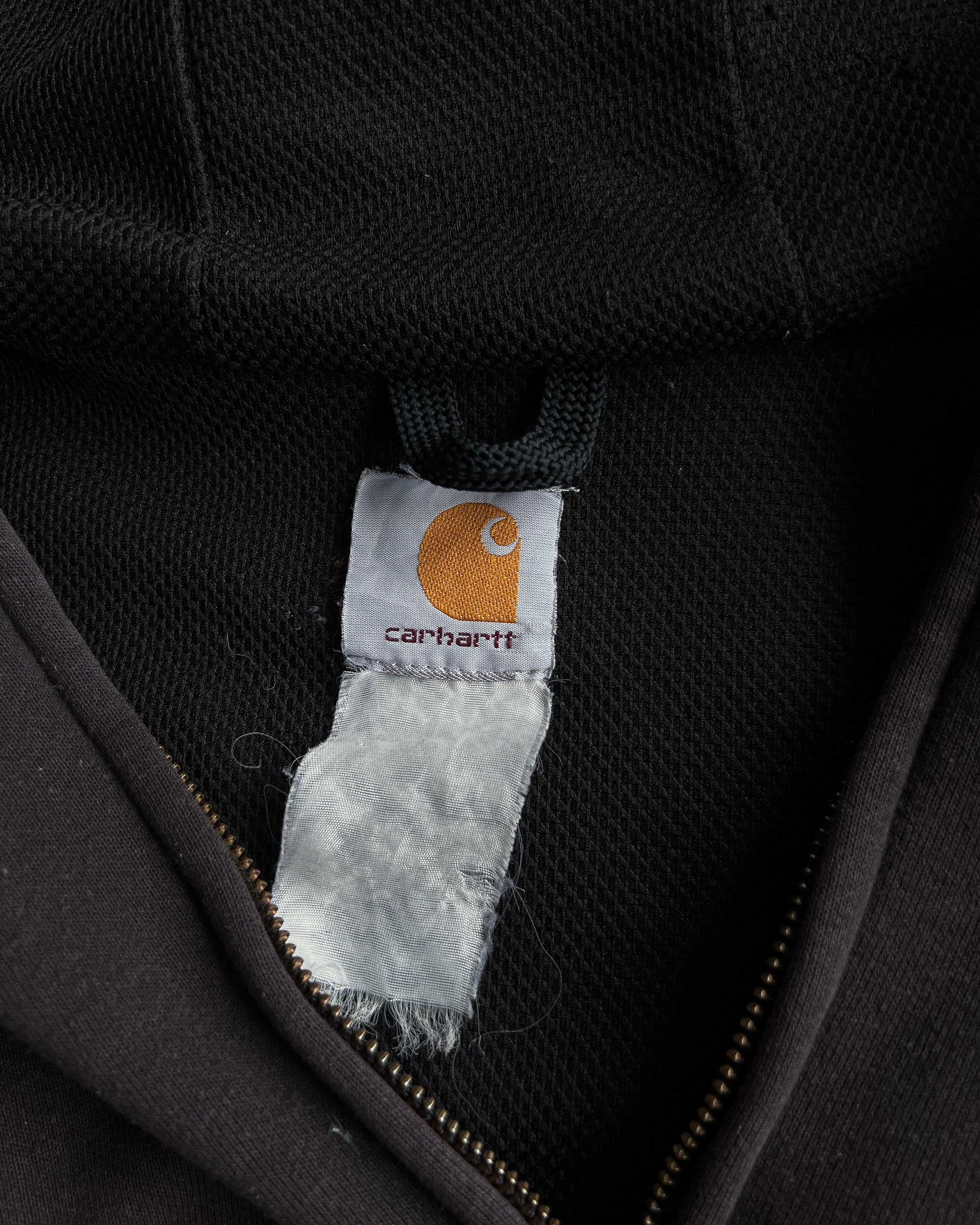 1990S FADED BLACK CARHARTT LOGO ZIP-UP HOODIE (M/L)