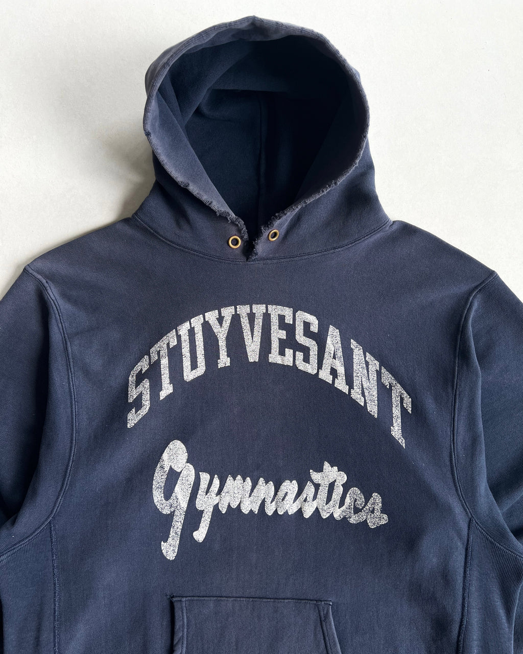 1980S CHAMPION 'STUYVESANT GYMNASTICS' REVERSE WEAVE HOODIE (XL)