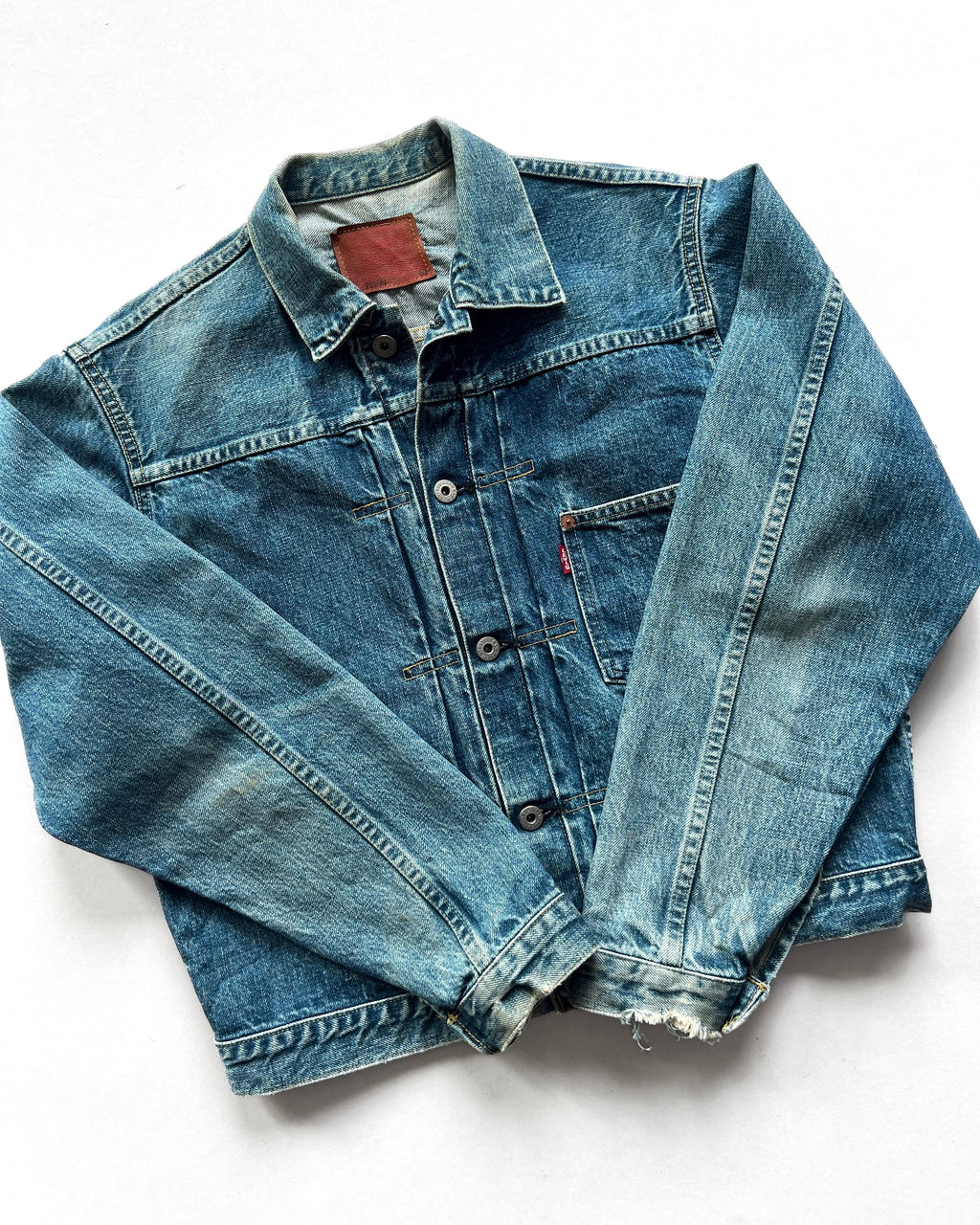 1990S FADED LEVI'S BIG E TYPE I SELVEDGE DENIM JACKET (M)