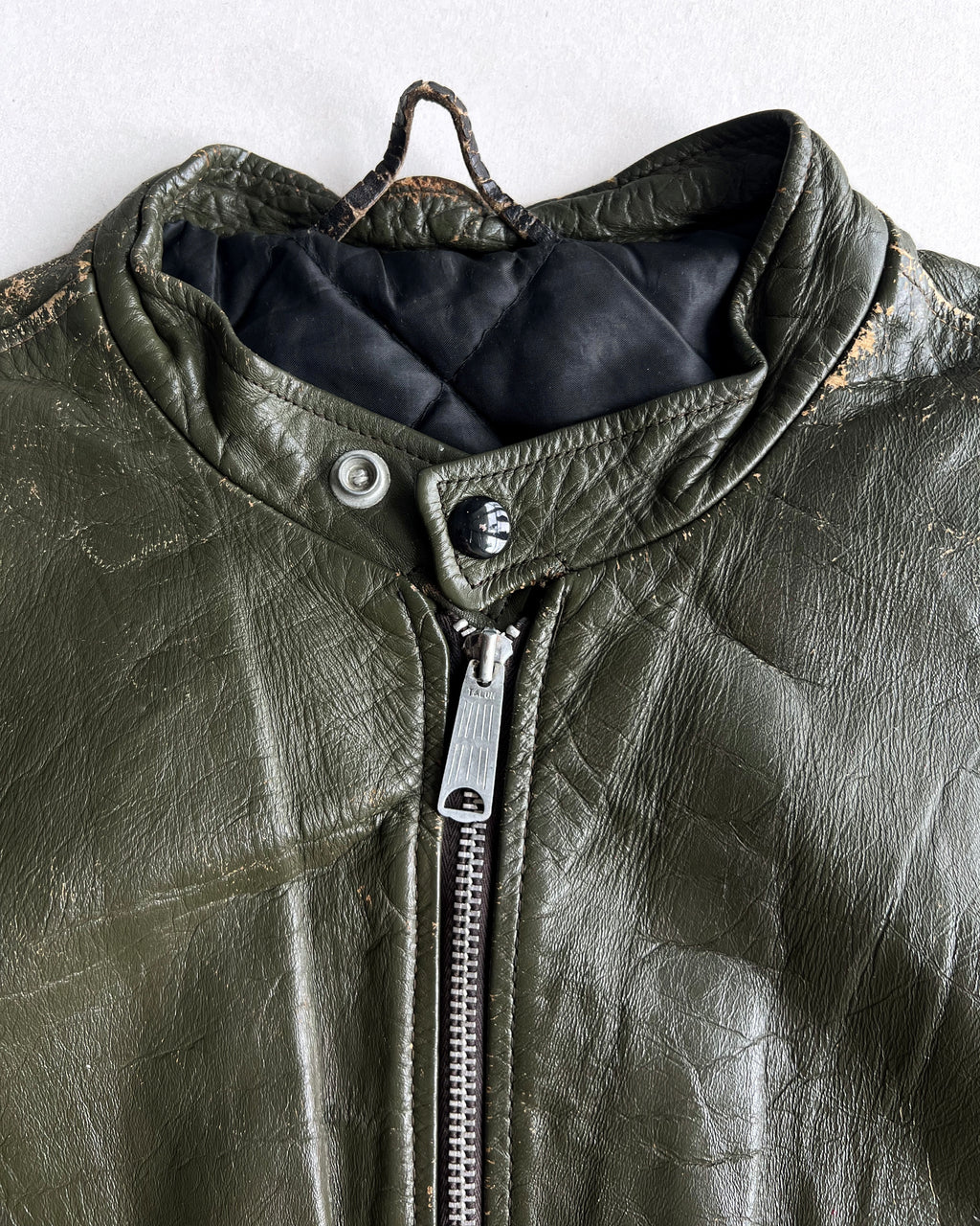 1970S DARK GREEN CAFE RACER LEATHER JACKET (M)