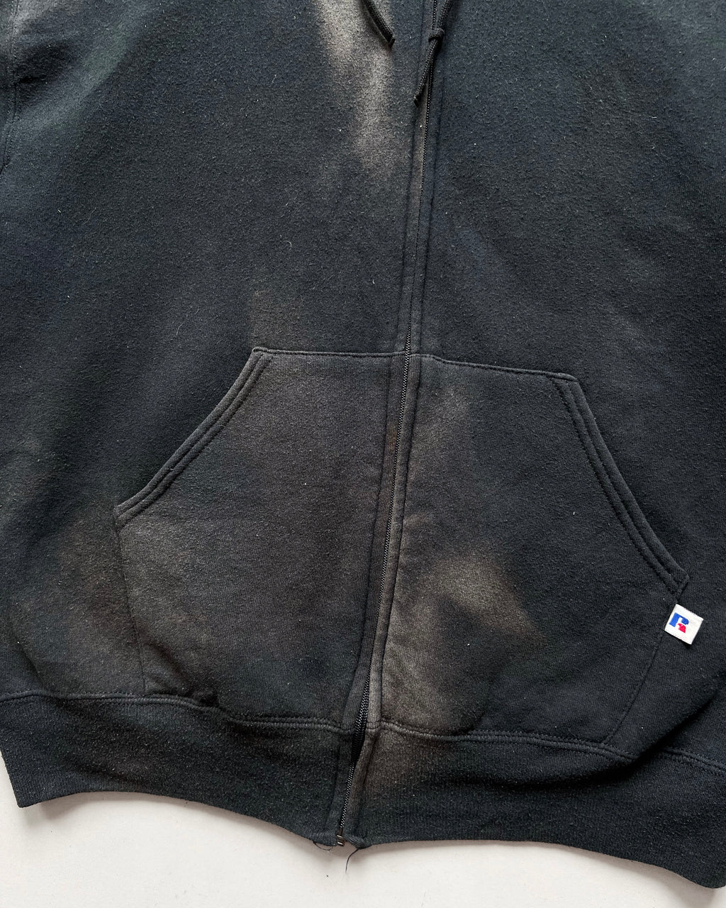1990S FADED BLACK RUSSELL ZIP-UP HOODIE (L)