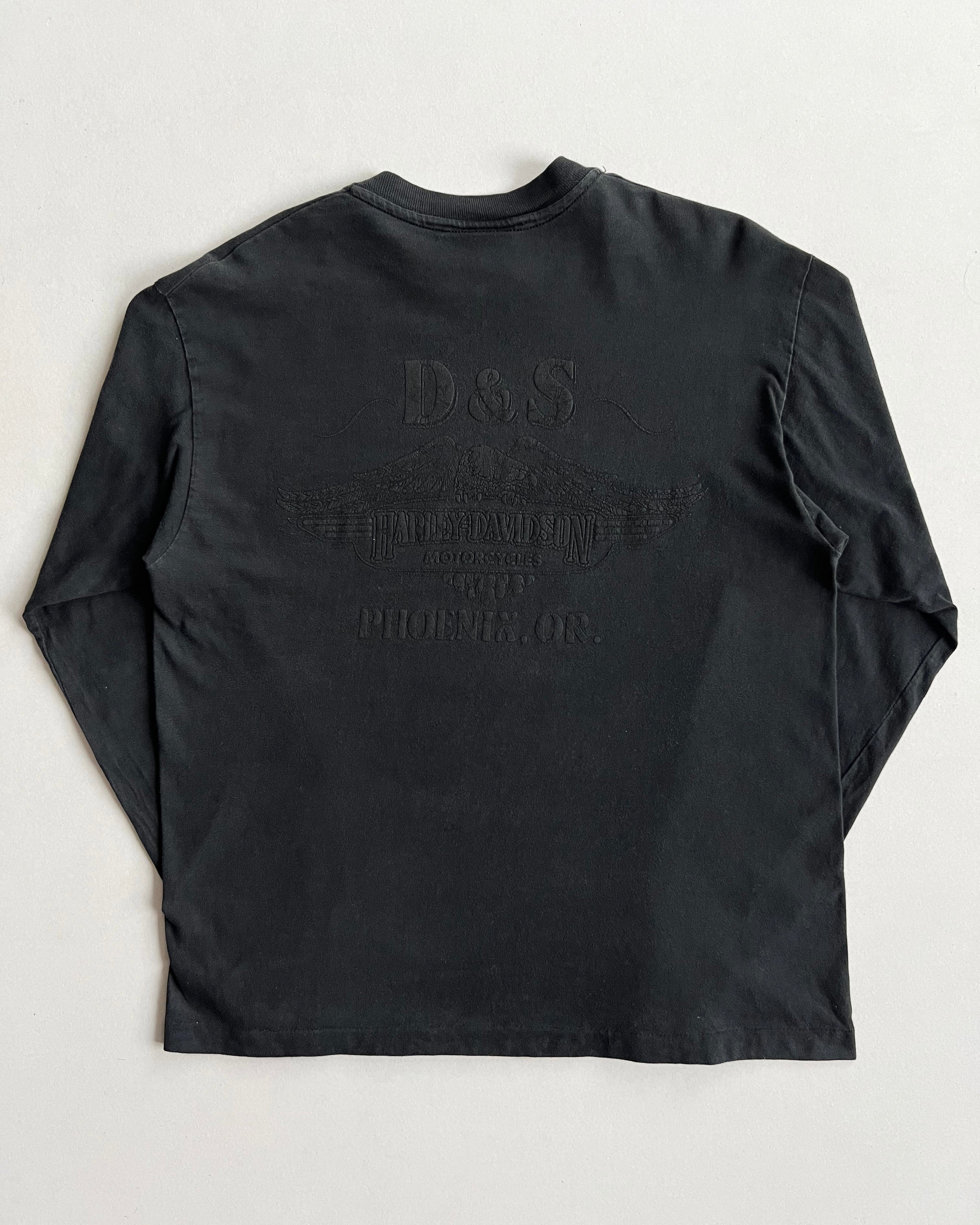 1990S HARLEY BLACKOUT LONGSLEEVES SINGLE STITCH TEE (M)