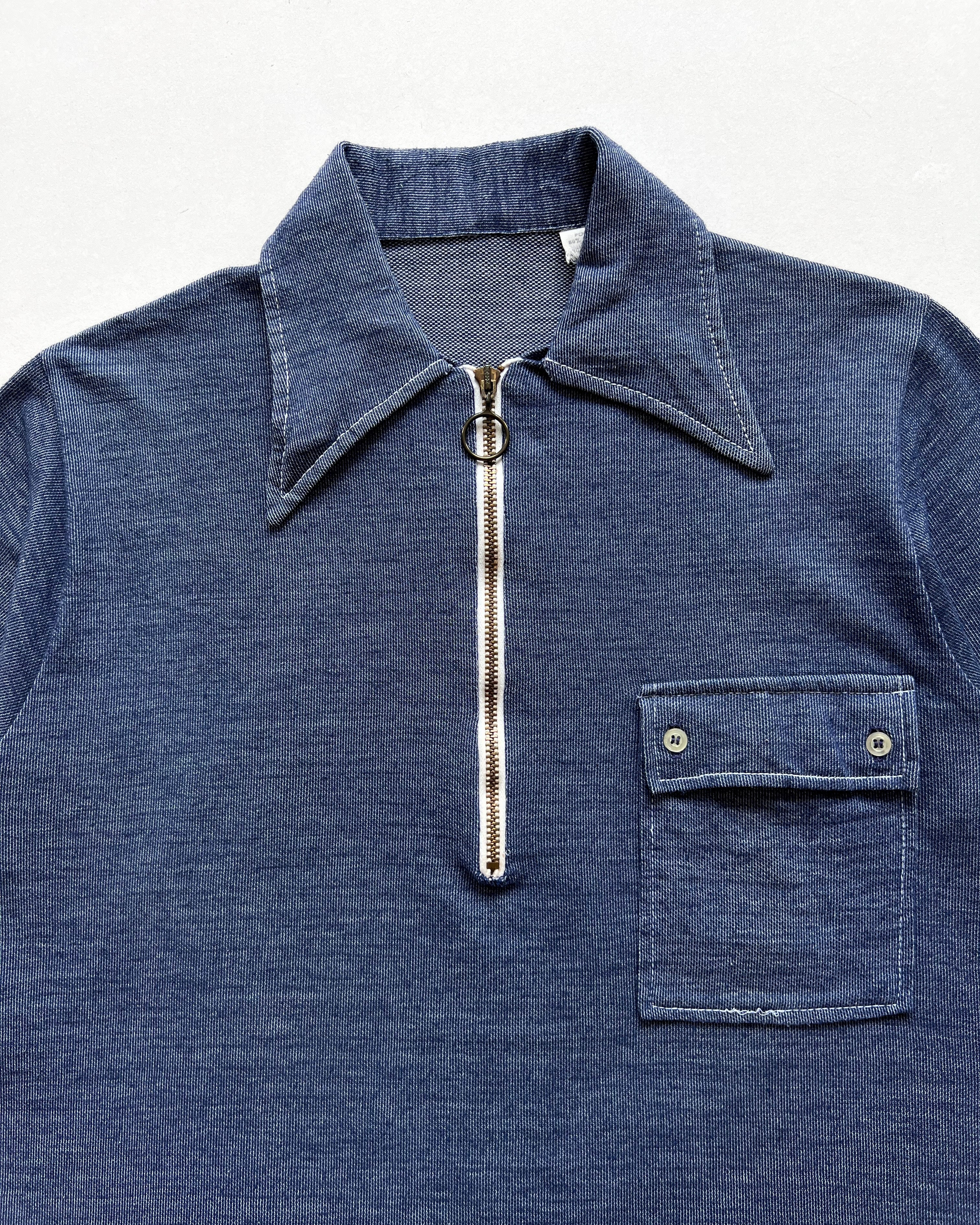 1960S HIPPIE POINT COLLAR QUARTER-ZIP SHIRT (M)